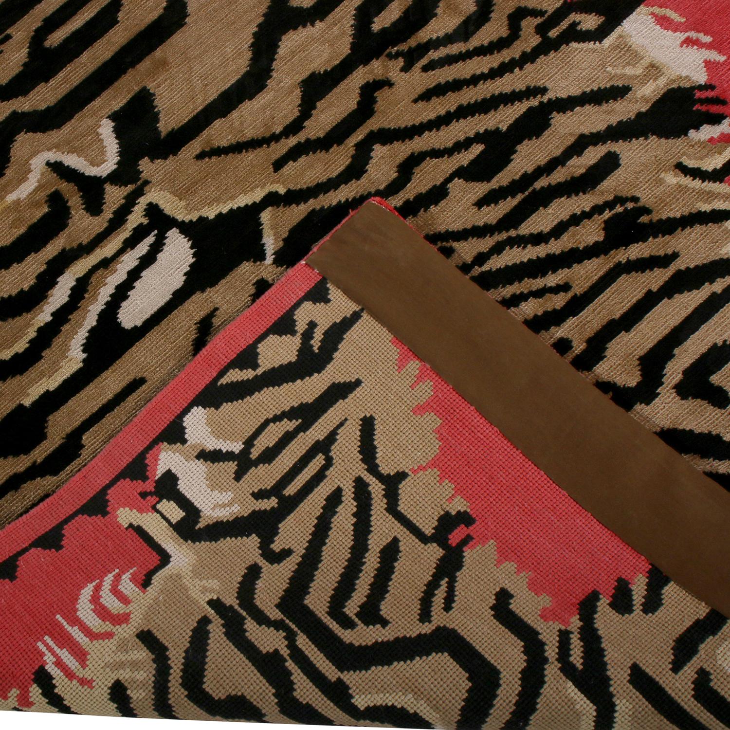 Rug & Kilim’s Tiger Pictorial Red Orange and Black Wool and Silk Rug In New Condition In Long Island City, NY
