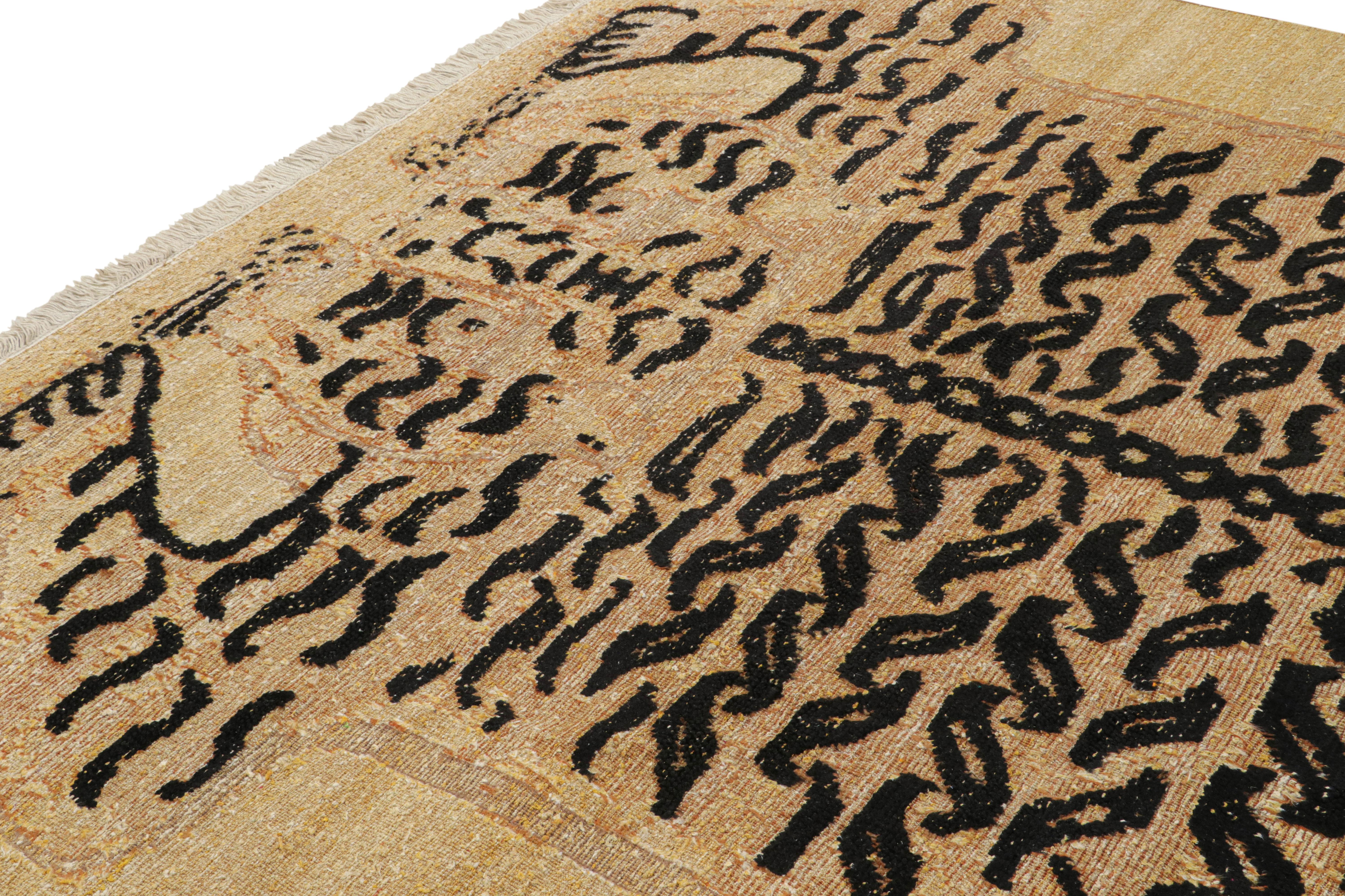 Handgeknüpfte Wolle, inspiriert von antiken orientalischen Tigerfellteppichen - insbesondere dieses 8x11 große Stück, das sich an chinesischen und tibetischen Darstellungen dieses Stils orientiert  

Über das Design: 

Aus unserer speziellen