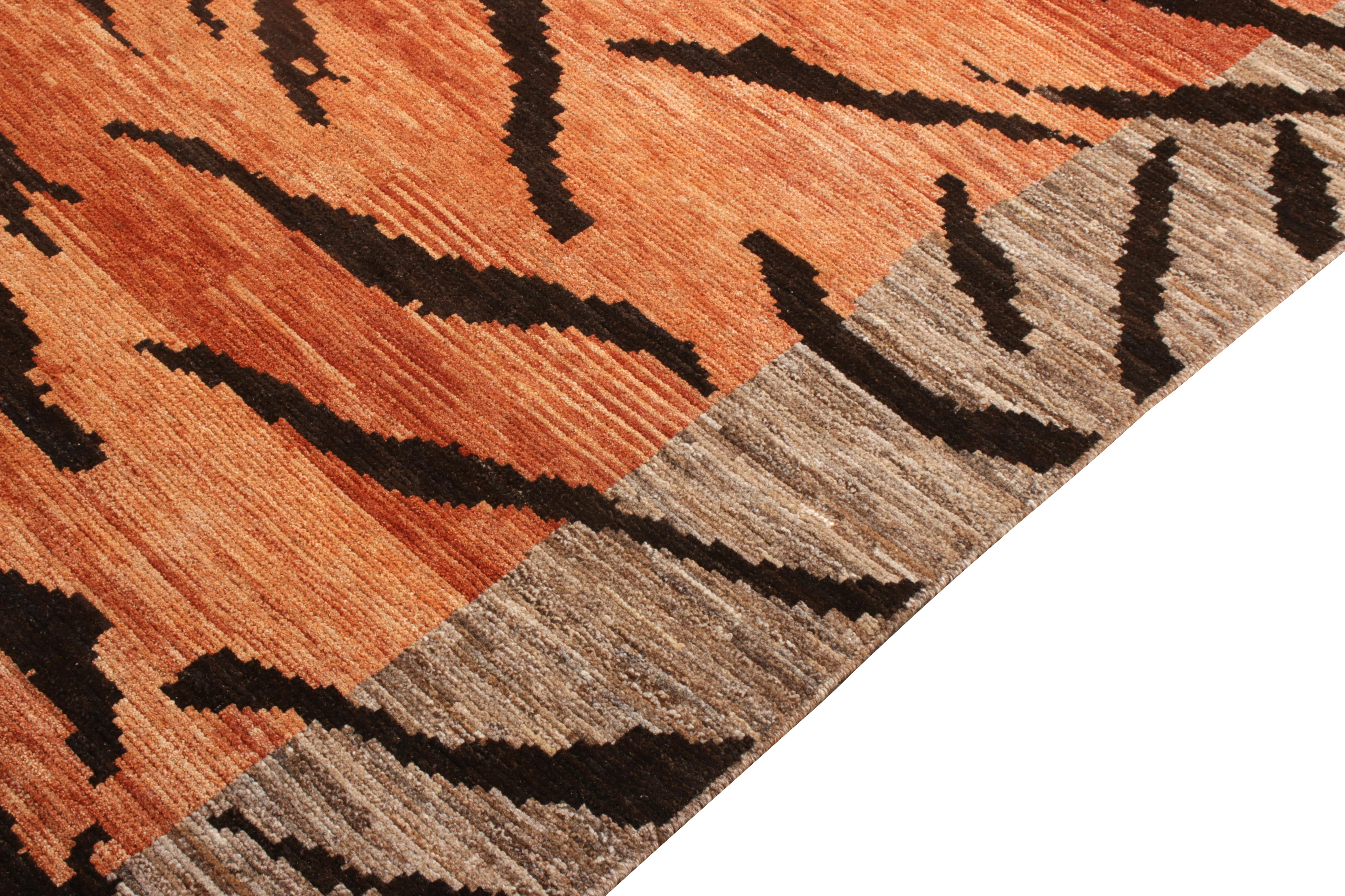 Afghan Rug & Kilim’s Tiger Rug in Orange, Beige-Brown and Black Pelt Pattern For Sale