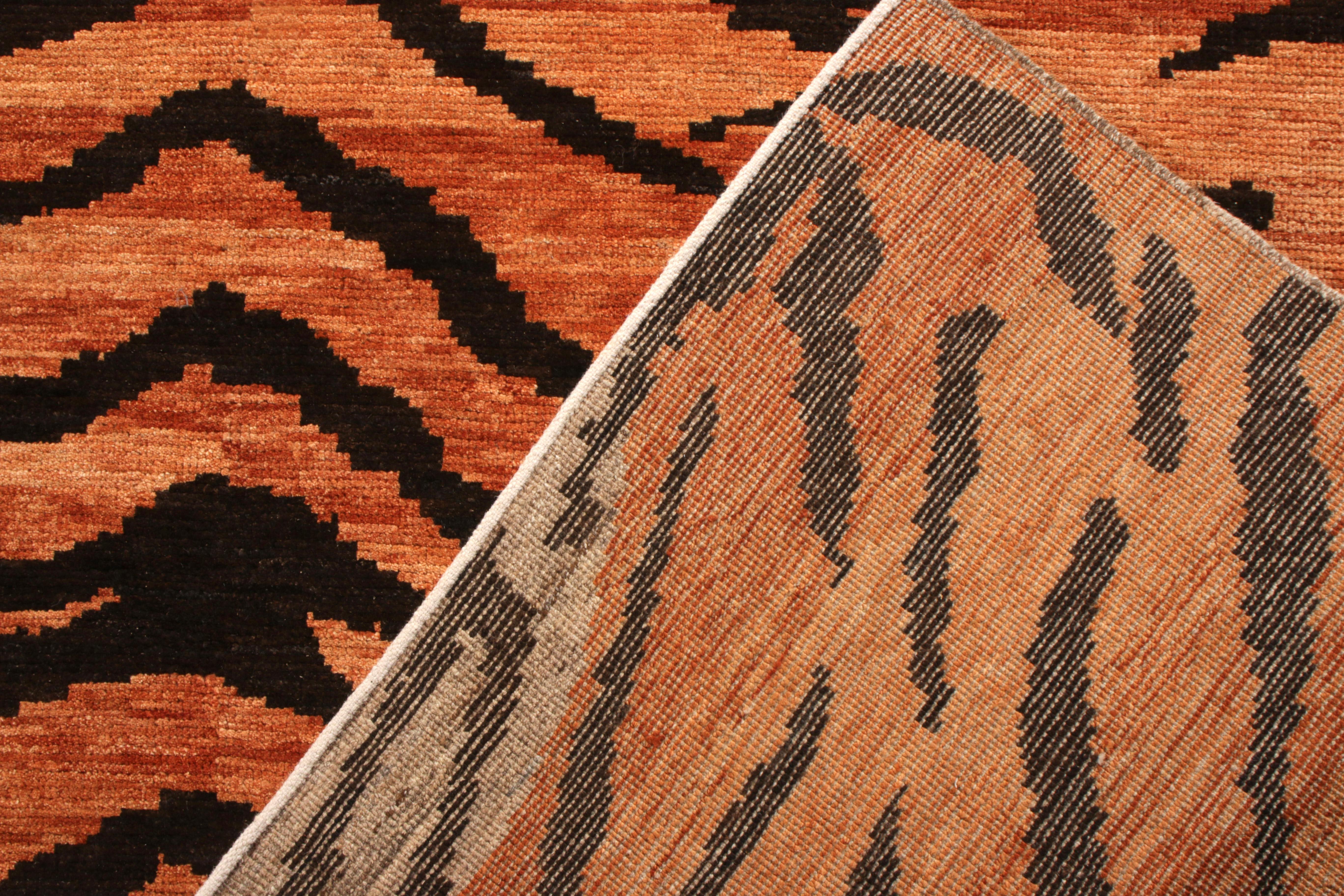 Tribal Rug & Kilim’s Tiger Rug in Orange, Beige-Brown and Black Pelt Pattern For Sale