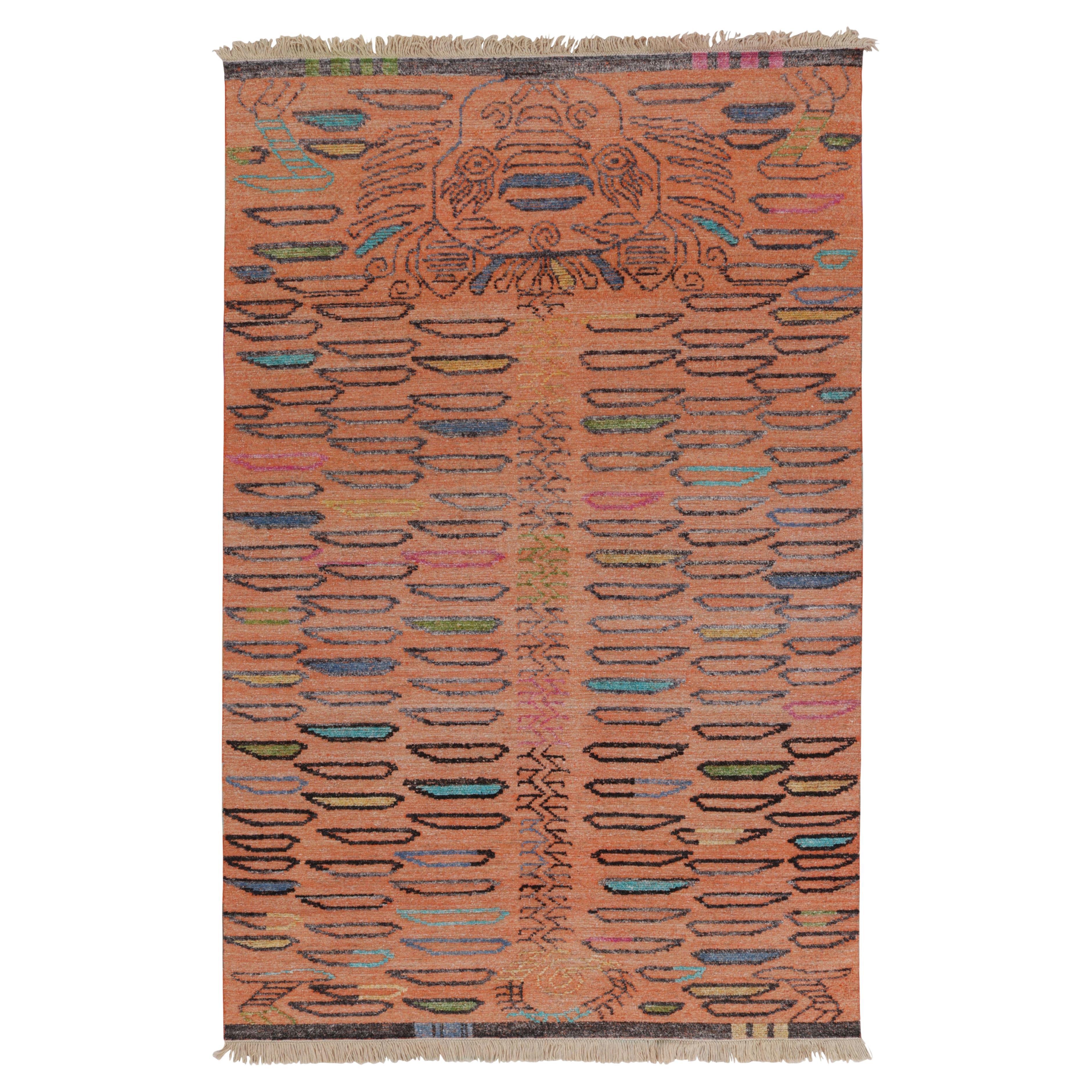 Alfombra Tigre Clásica de Rug 
Kilim, fondo melocotón con acento multicolor en venta