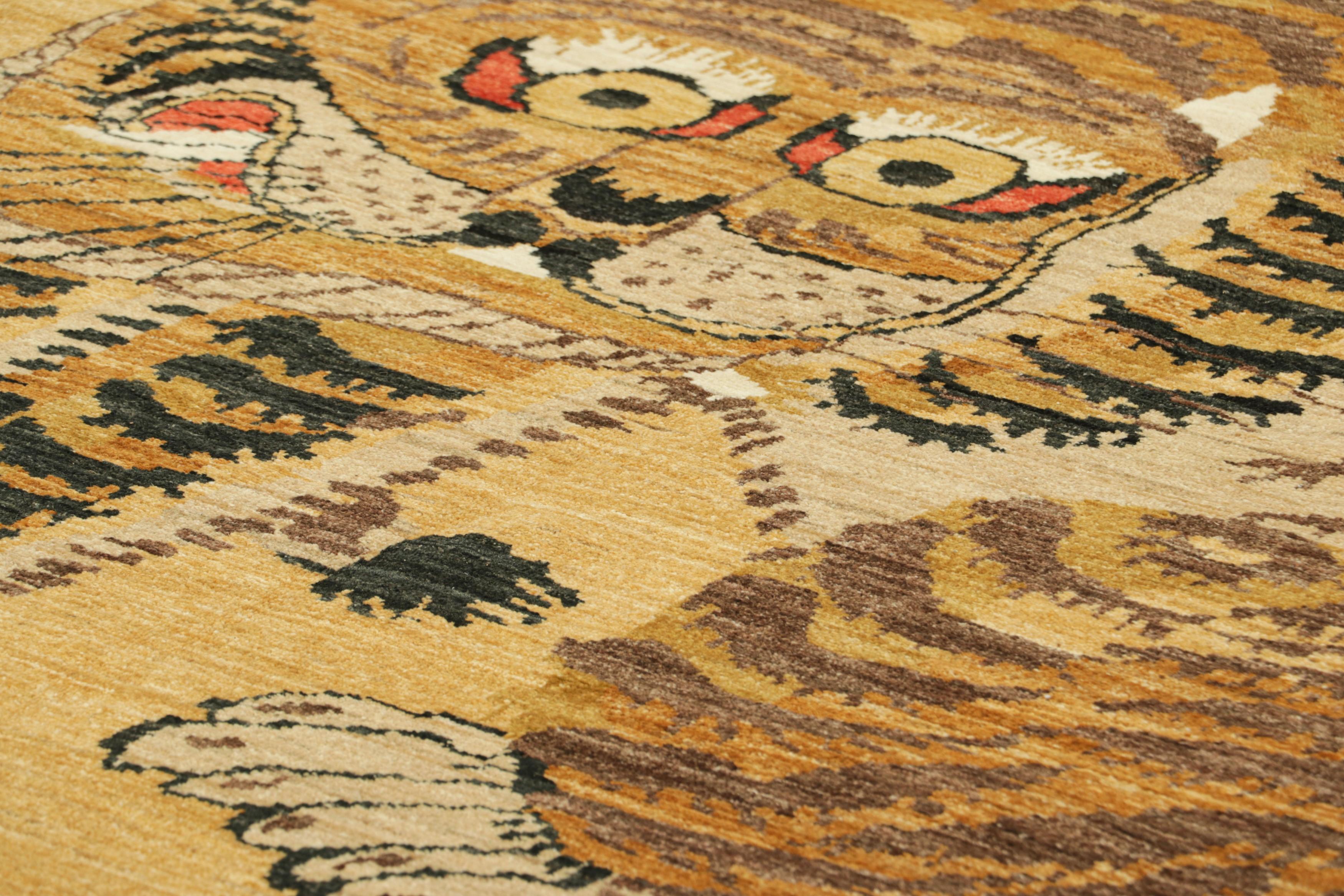 Rug & Kilim’s Contemporary Tiger Pictorial Rug in Gold, Brown and Black Tones In New Condition For Sale In Long Island City, NY
