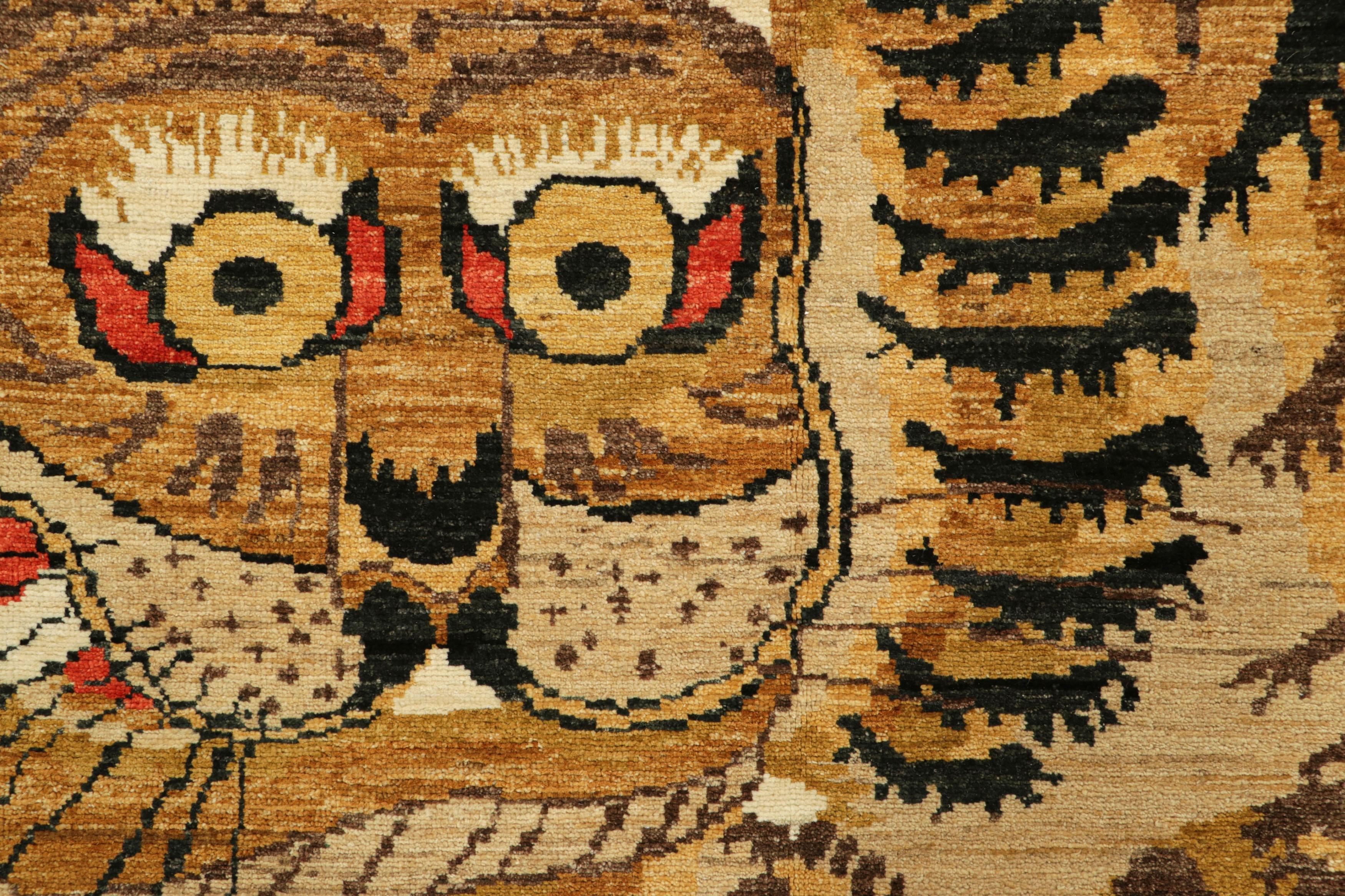 Modern Rug & Kilim’s Contemporary Tiger Pictorial Rug in Gold, Brown and Black Tones For Sale