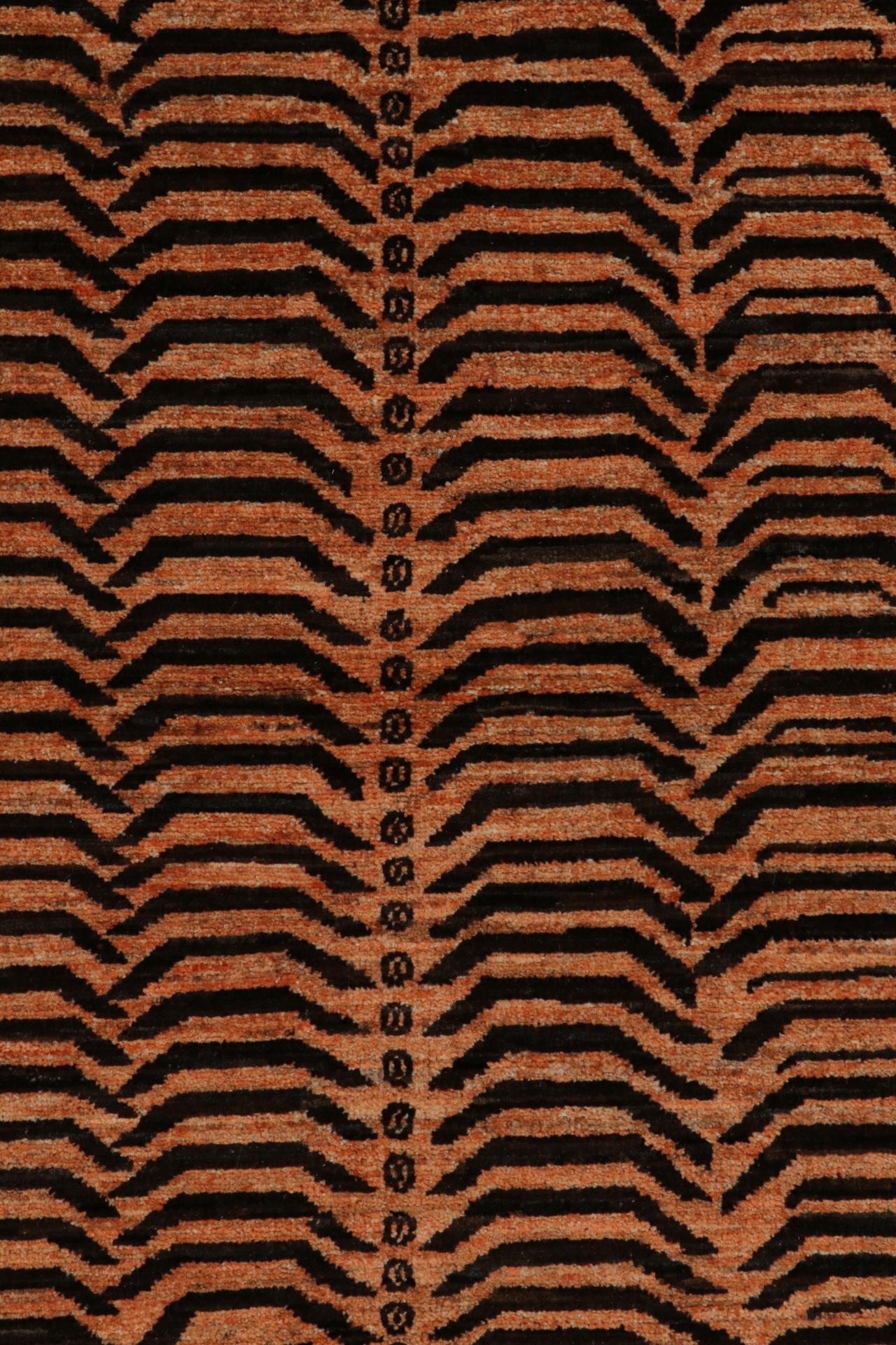 Contemporary Rug & Kilim’s Tiger Runner Rug in Orange with Brown Geometric Patterns For Sale