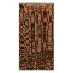 Rug & Kilim’s Tiger Runner Rug in Orange with Brown Geometric Patterns