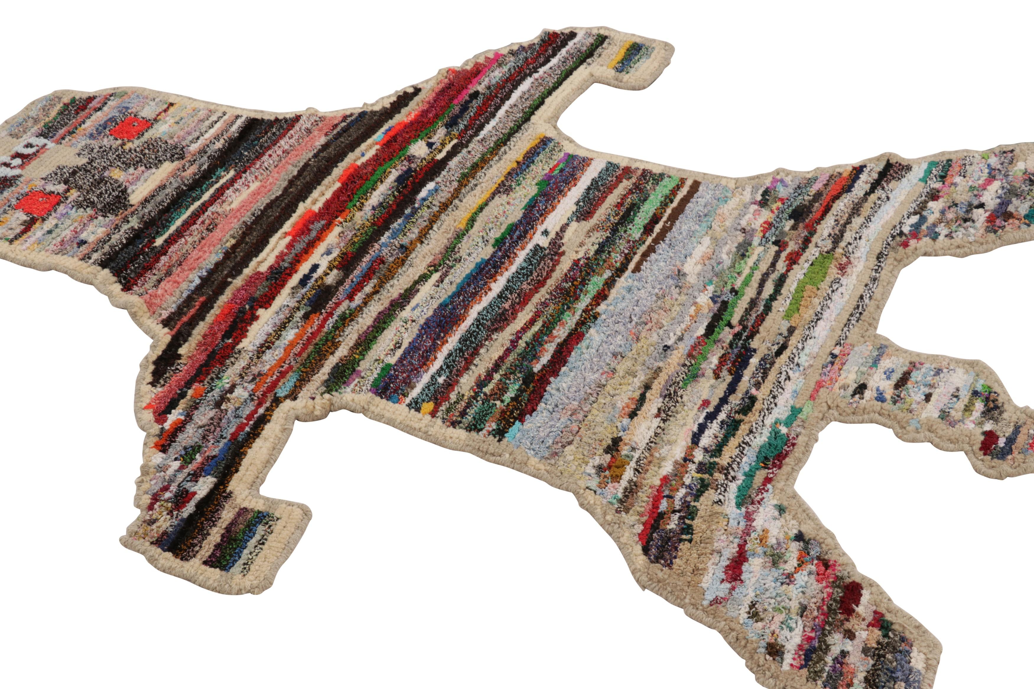 Rug & Kilim’s Tiger Skin Patchwork Rug in Beige with Polychromatic Pictorial In New Condition For Sale In Long Island City, NY