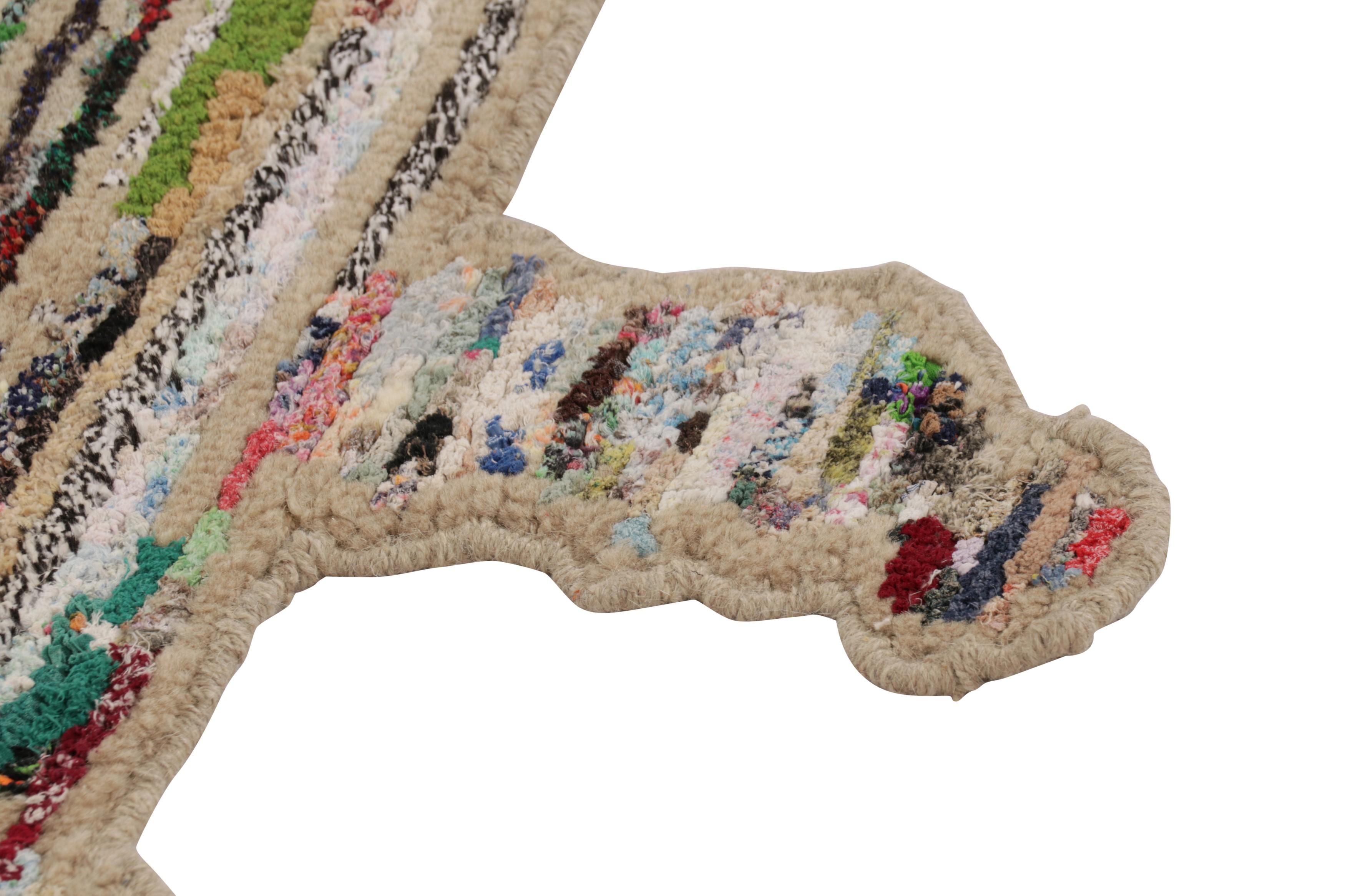 Wool Rug & Kilim’s Tiger Skin Patchwork Rug in Beige with Polychromatic Pictorial For Sale