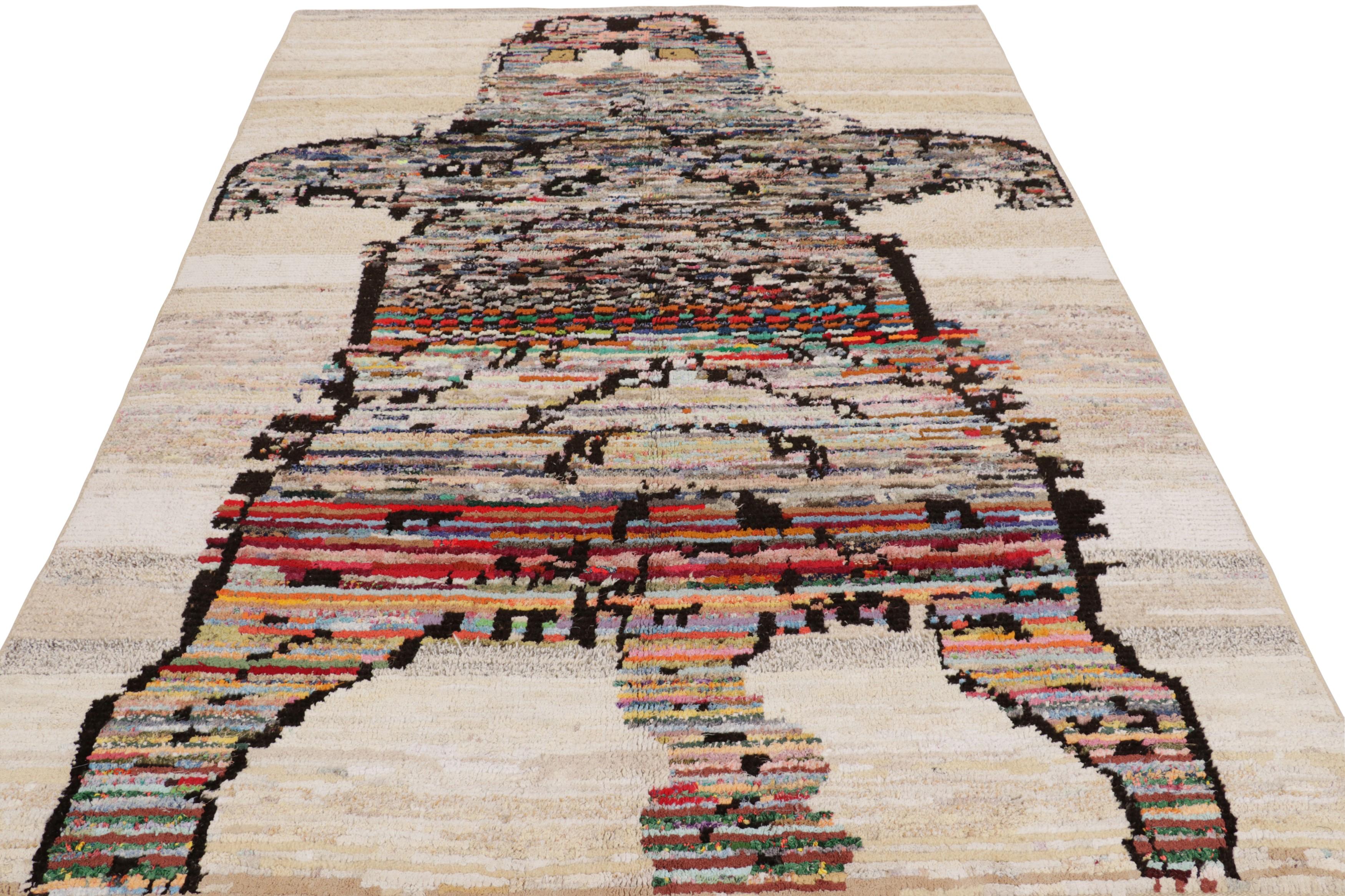 Hand-Knotted Rug & Kilim’s Tiger Skin Patchwork Rug in Gray with Polychromatic Pictorial For Sale