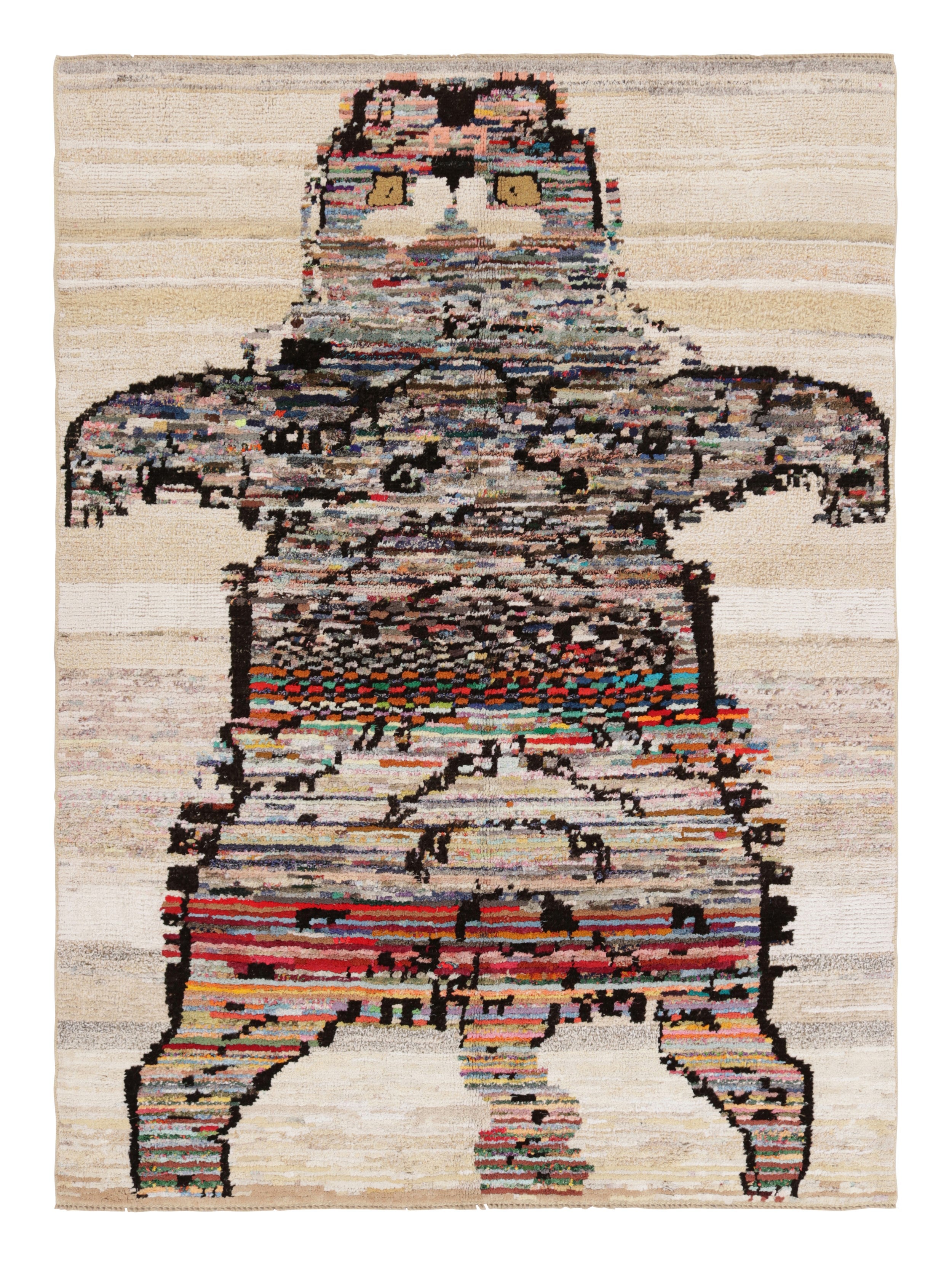 Rug & Kilim’s Tiger Skin Patchwork Rug in Gray with Polychromatic Pictorial For Sale