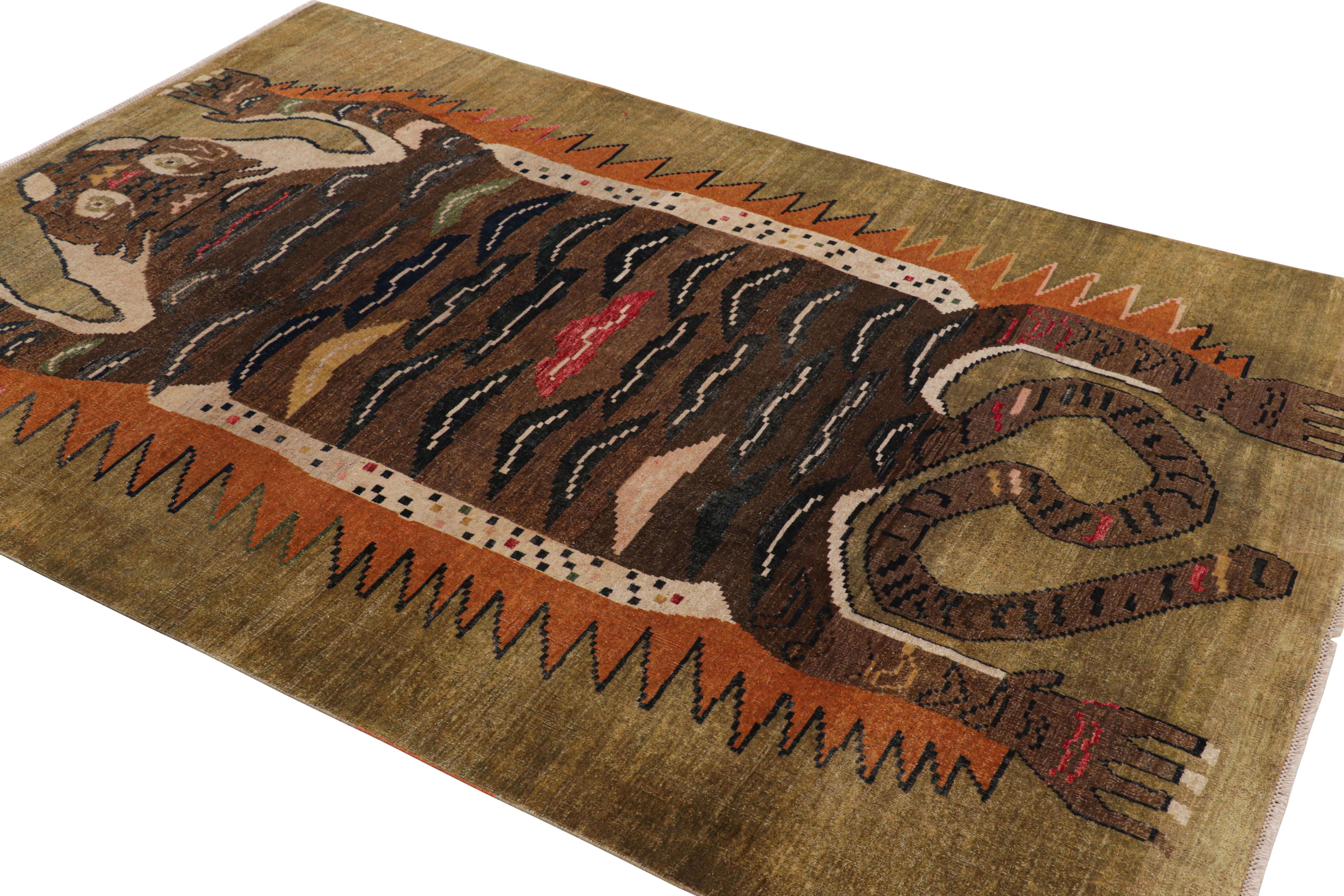 Rug & Kilim’s Tiger Skin Rug in Beige with Black and Brown Pictorial In New Condition For Sale In Long Island City, NY