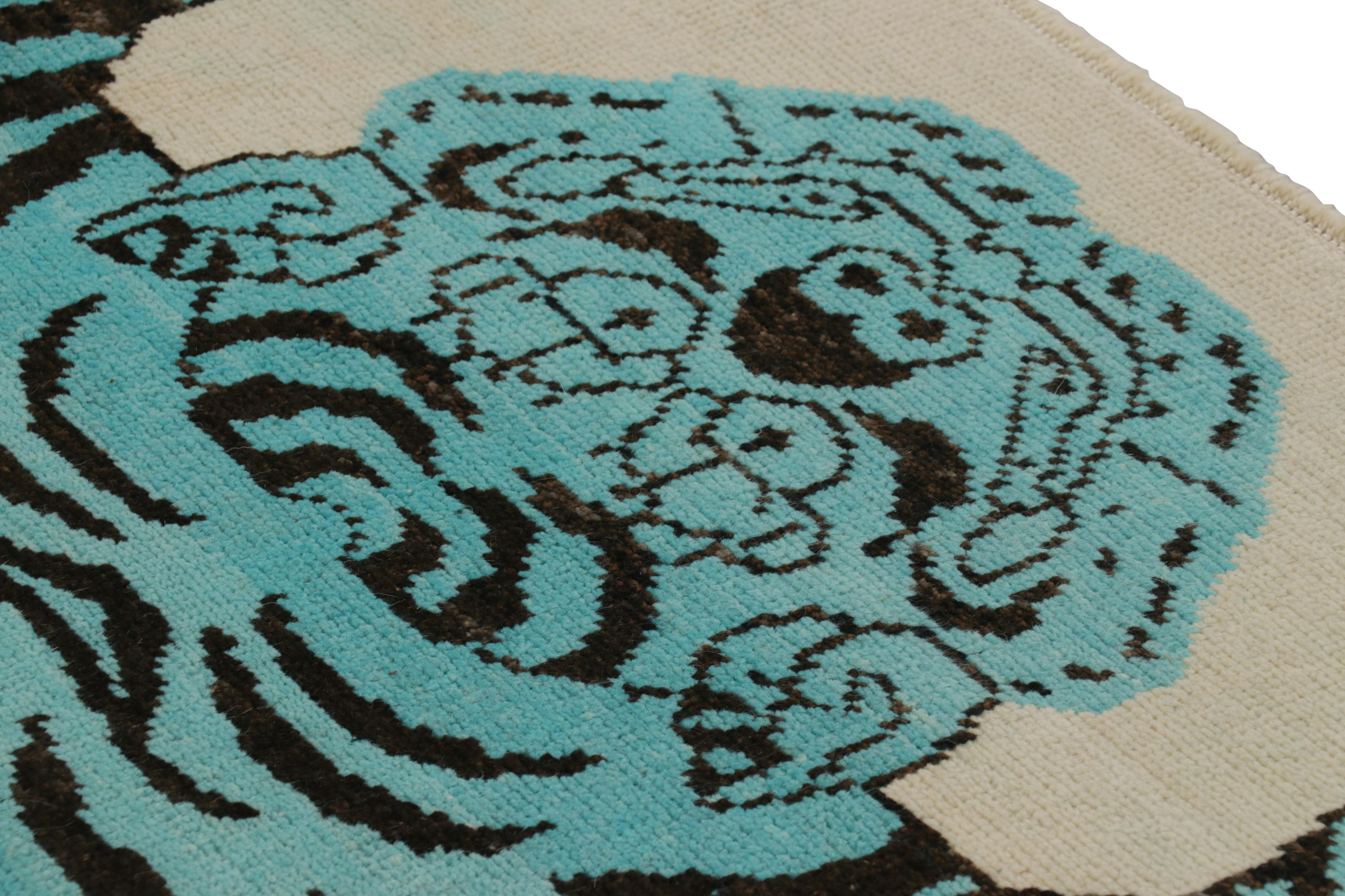 Modern Rug & Kilim’s Tiger Skin Rug in Beige with Blue and Black Pictorial For Sale