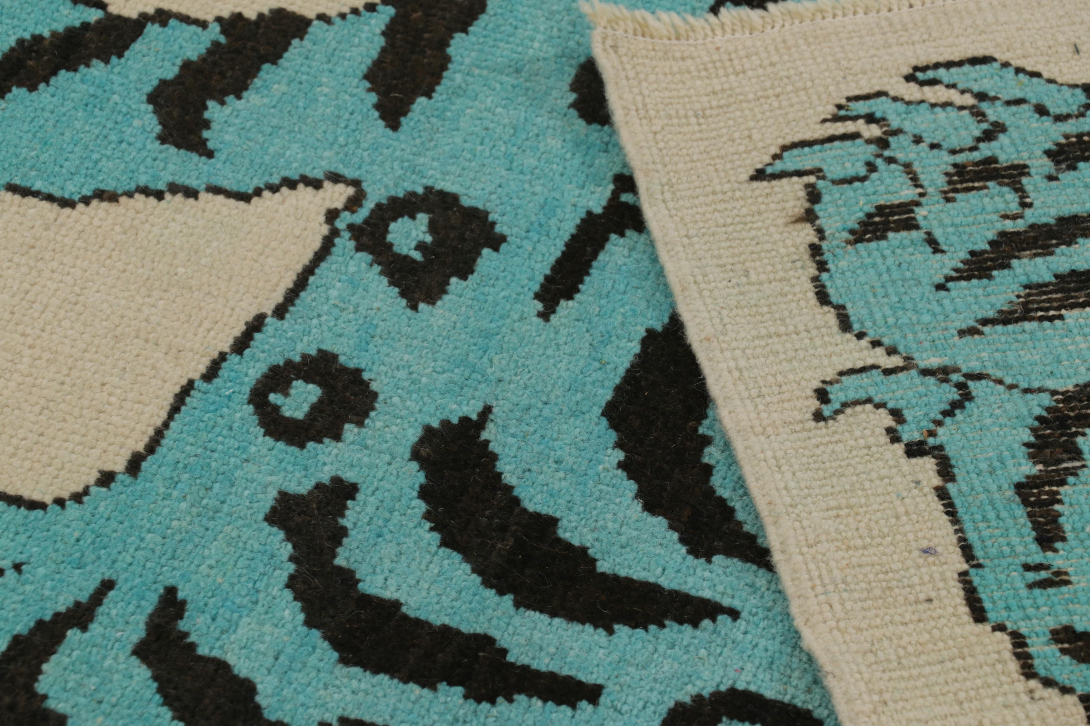 Wool Rug & Kilim’s Tiger Skin Rug in Beige with Blue and Black Pictorial For Sale