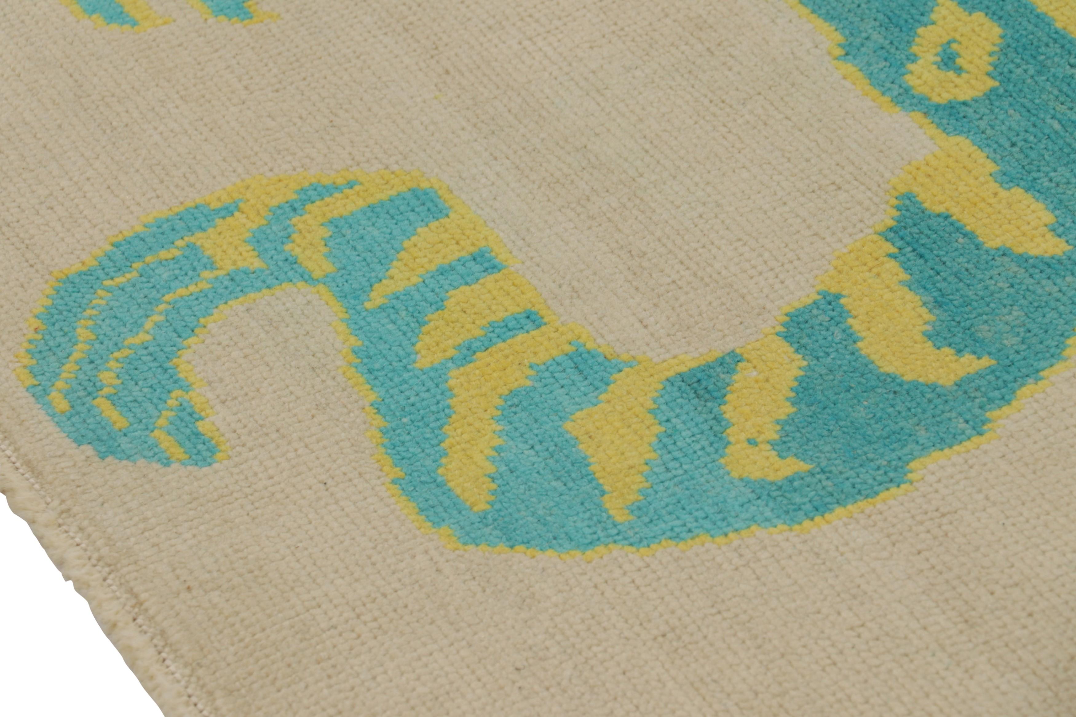 Contemporary Rug & Kilim’s Tiger Skin Rug in Beige with Blue and Yellow Pictorial For Sale