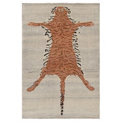 Rug & Kilim - Tappeto in pelle di tigre in beige con foto arancione ruggine