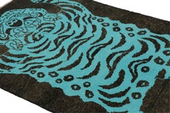 Rug & Kilim’s Tiger Skin Rug in Black, Brown and Blue Pictorial