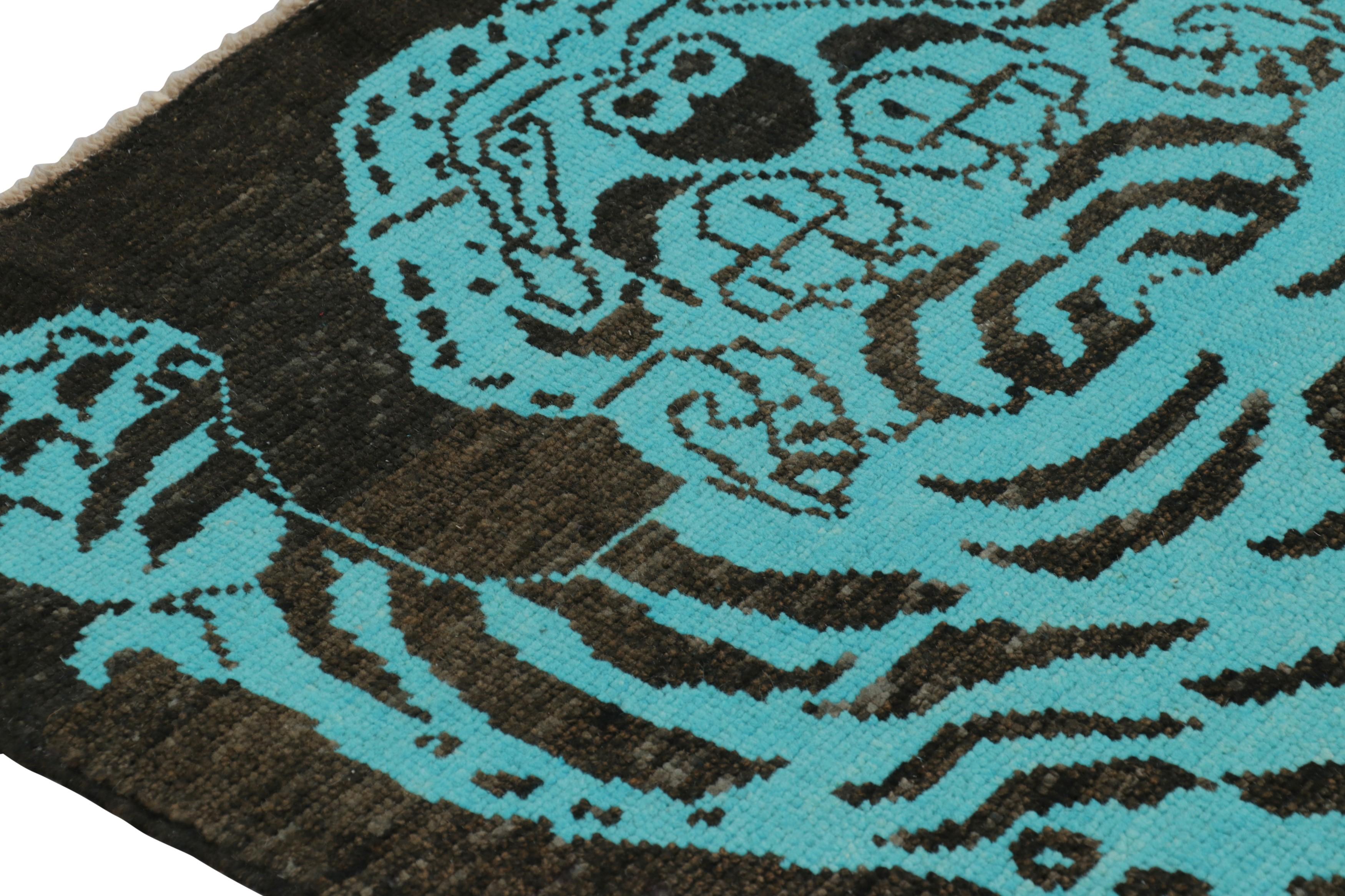 Modern Rug & Kilim’s Tiger Skin Rug in Black, Brown and Blue Pictorial For Sale