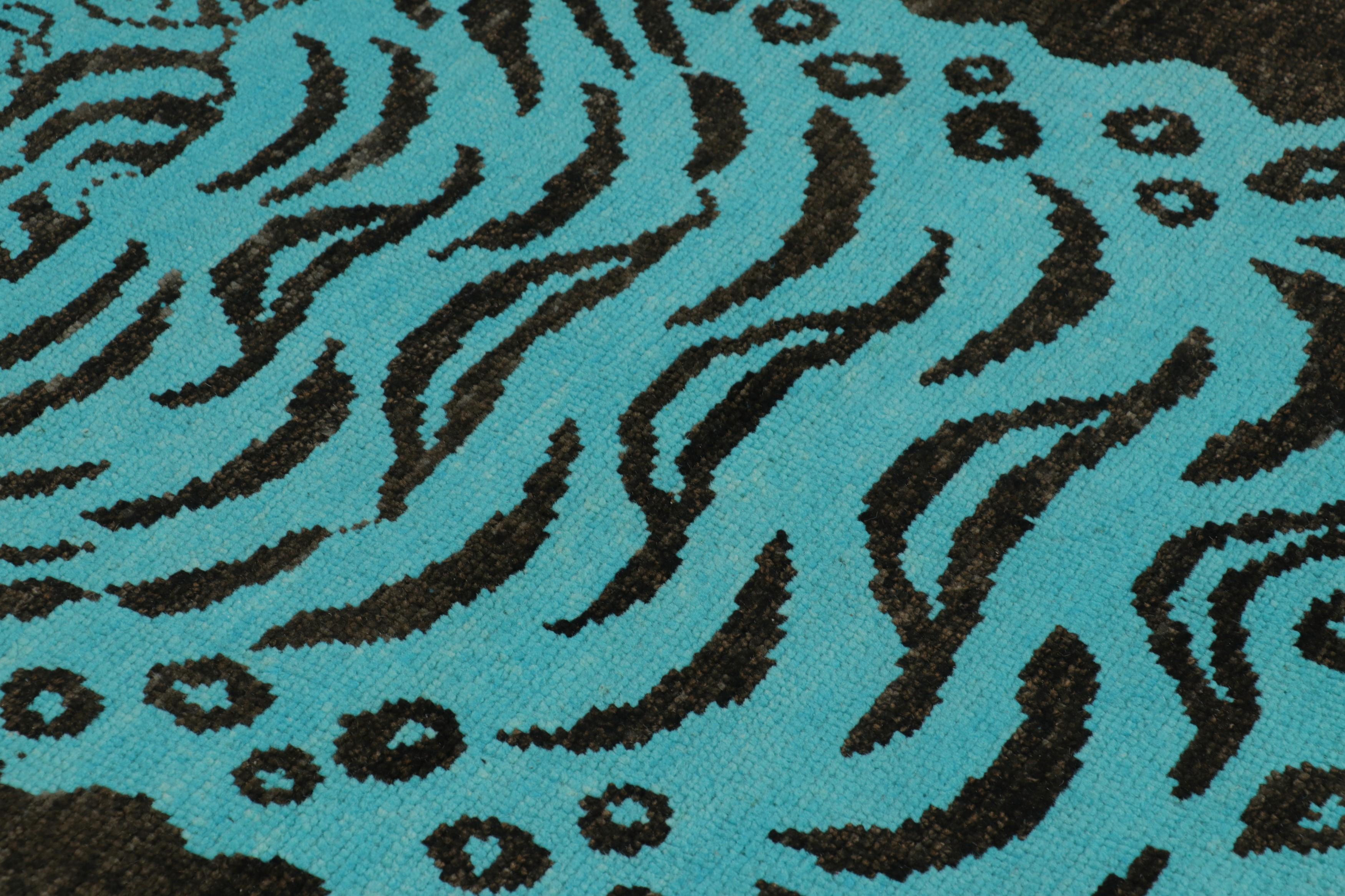 Rug & Kilim’s Tiger Skin Rug in Black, Brown and Blue Pictorial In New Condition For Sale In Long Island City, NY