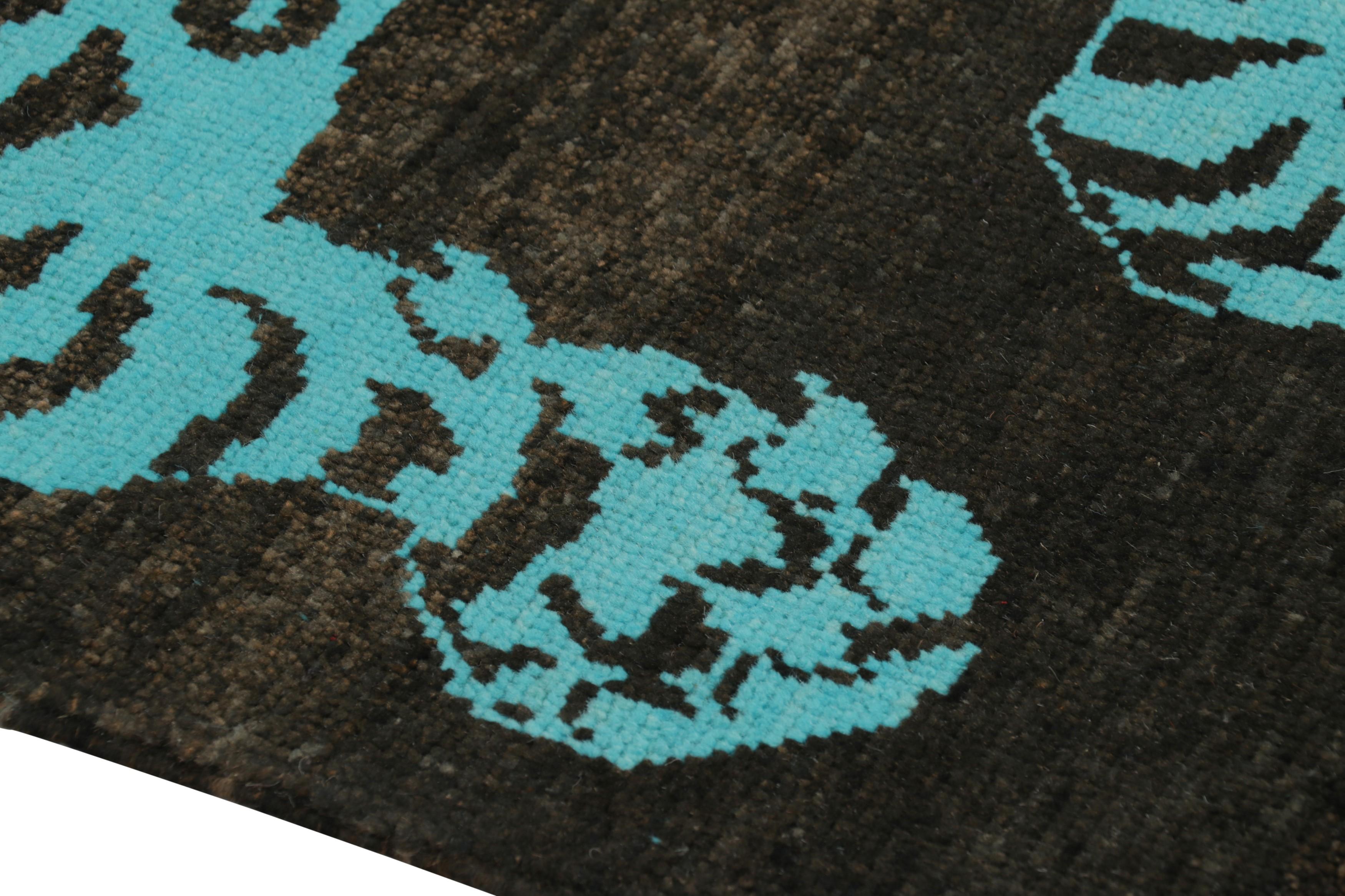 Contemporary Rug & Kilim’s Tiger Skin Rug in Black, Brown and Blue Pictorial For Sale