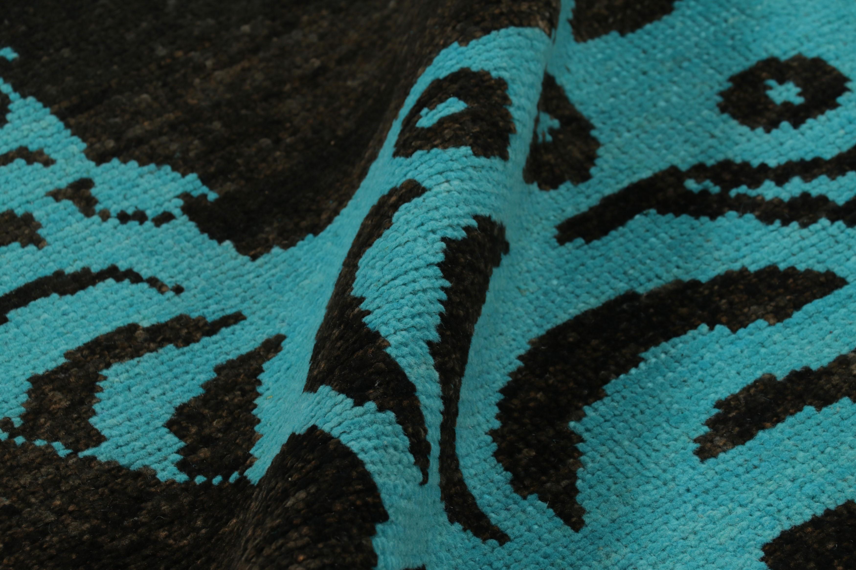 Wool Rug & Kilim’s Tiger Skin Rug in Black, Brown and Blue Pictorial For Sale