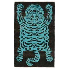 Rug & Kilim’s Tiger Skin Rug in Black, Brown and Blue Pictorial
