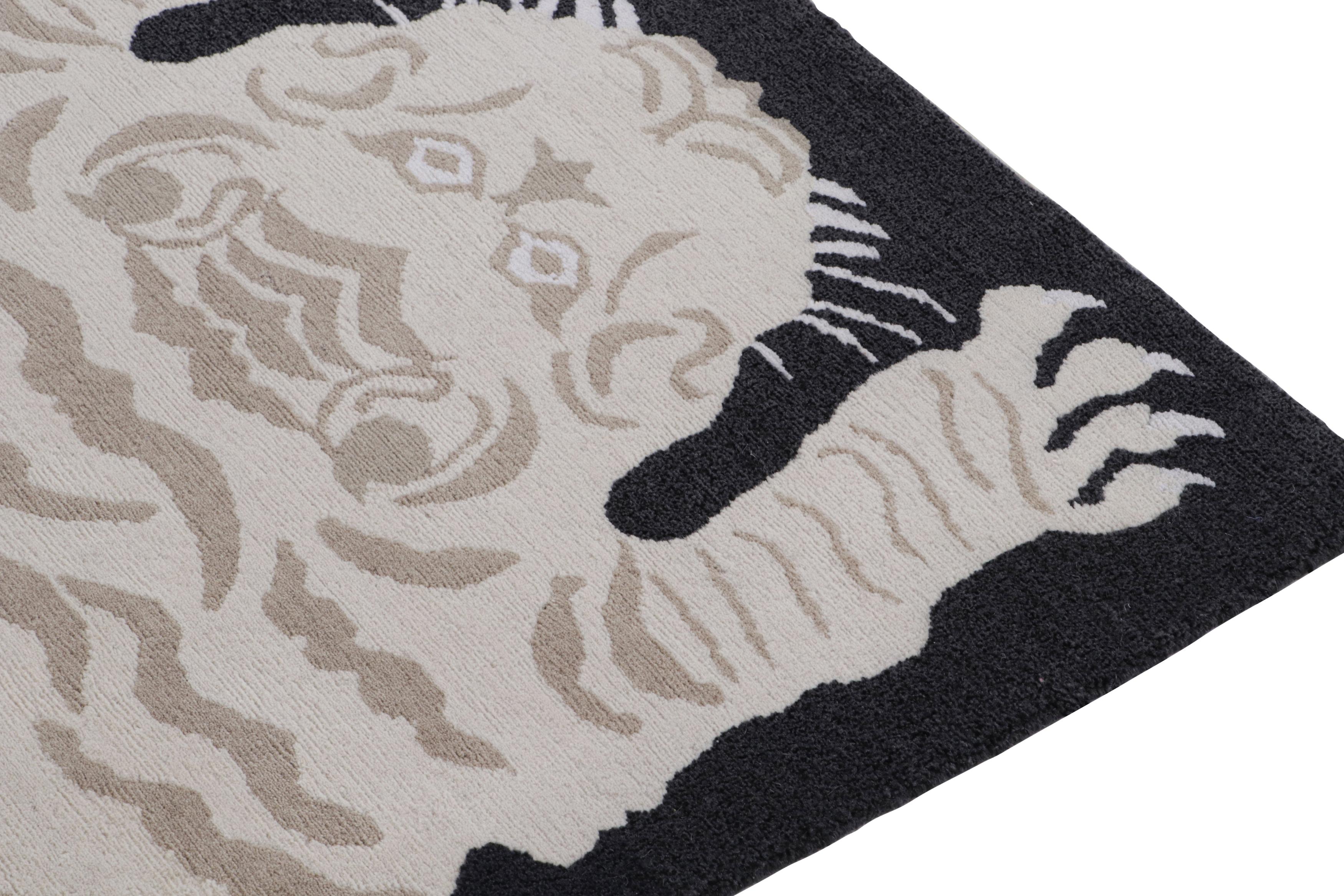 Rug & Kilim’s Tiger-Skin Rug in Black with Cream & Brown Pictorial In New Condition For Sale In Long Island City, NY