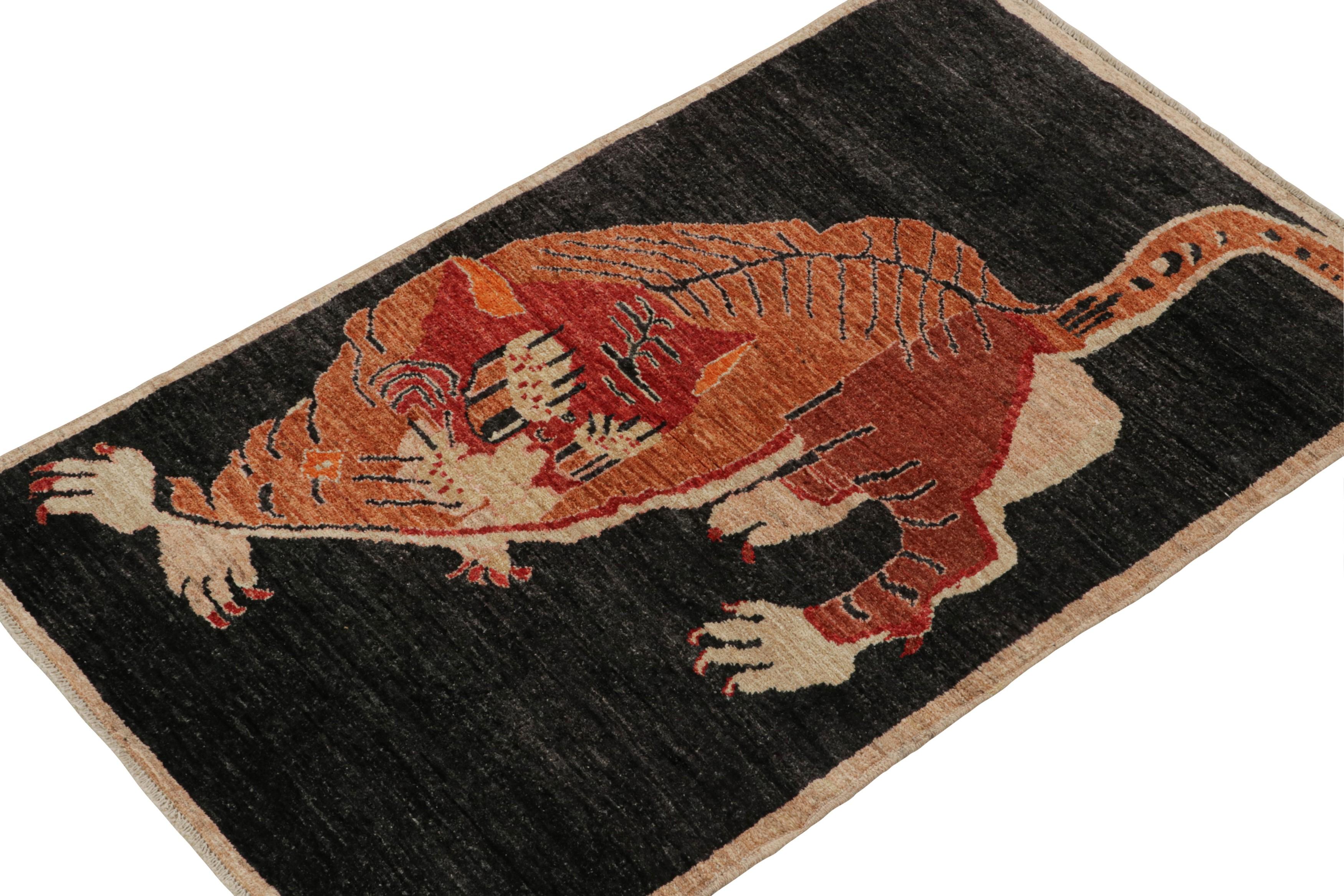 This contemporary 3x5 tiger rug is a bold new addition to Rug & Kilim’s Tigers Collection. Our collection spans several cultures and recaptures iconic pictorial styles in folk art and handmade antique Oriental rugs alike. 

Further on the