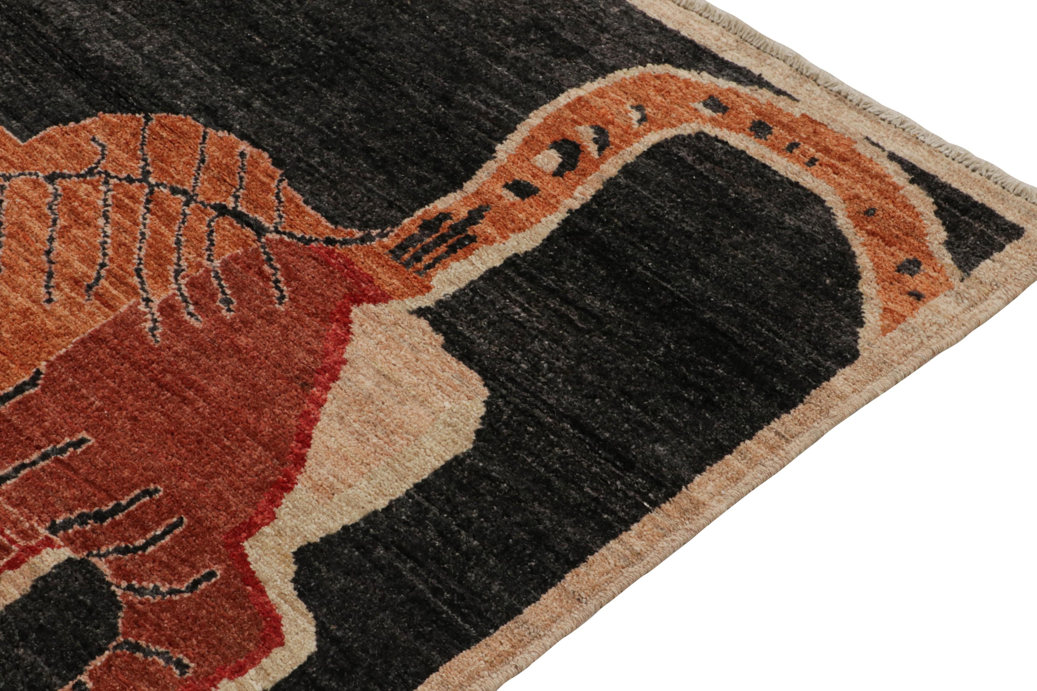 Rug & Kilim’s Tiger-Skin Rug in Black with Red-Orange Pictorial In New Condition For Sale In Long Island City, NY