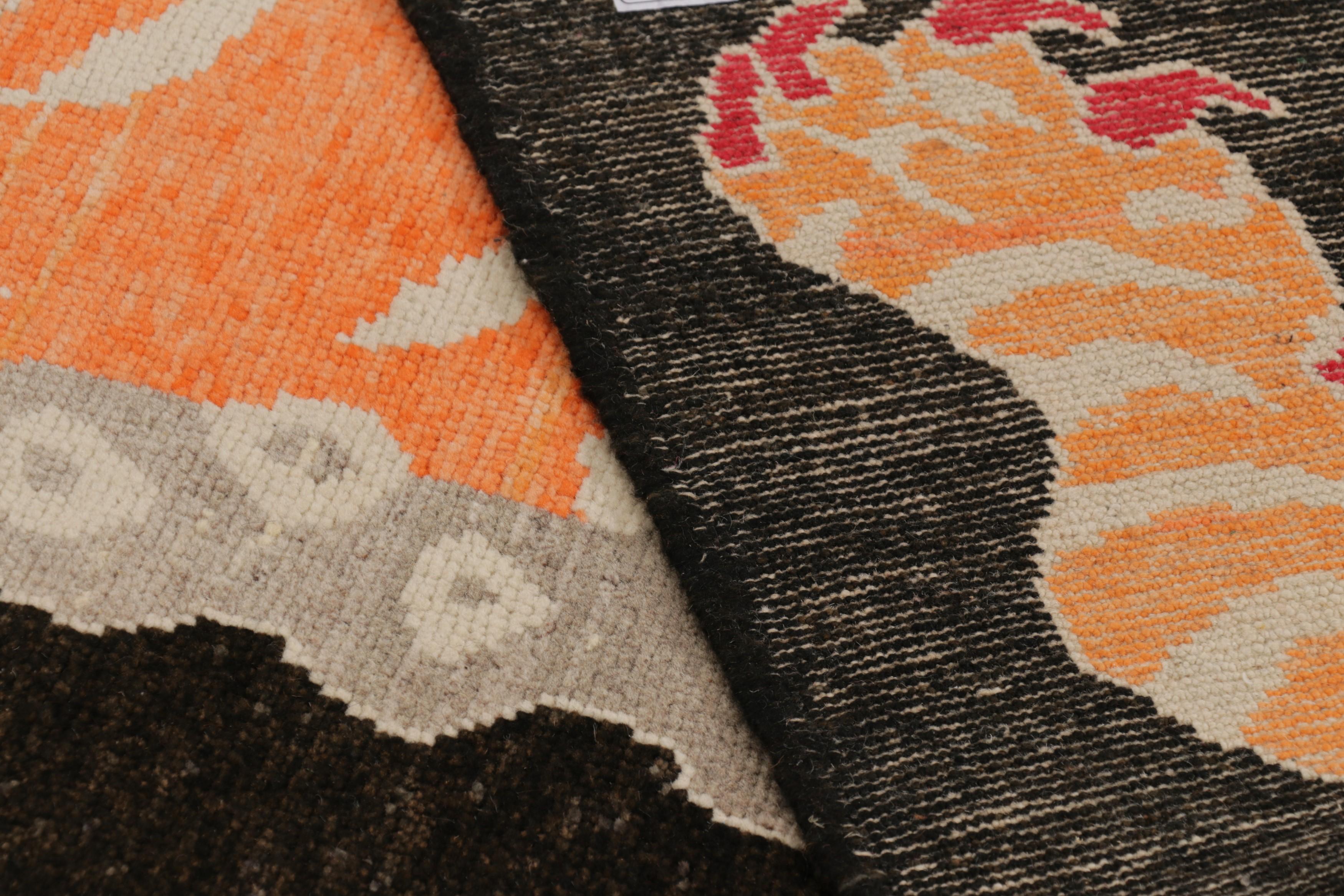 Wool Rug & Kilim’s Tiger Skin Rug in Black with Rust, Gray and Red Pictorial For Sale