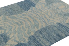 Rug & Kilim’s Tiger Skin Rug in Blue and Gray with Beige and Cream Pictorial