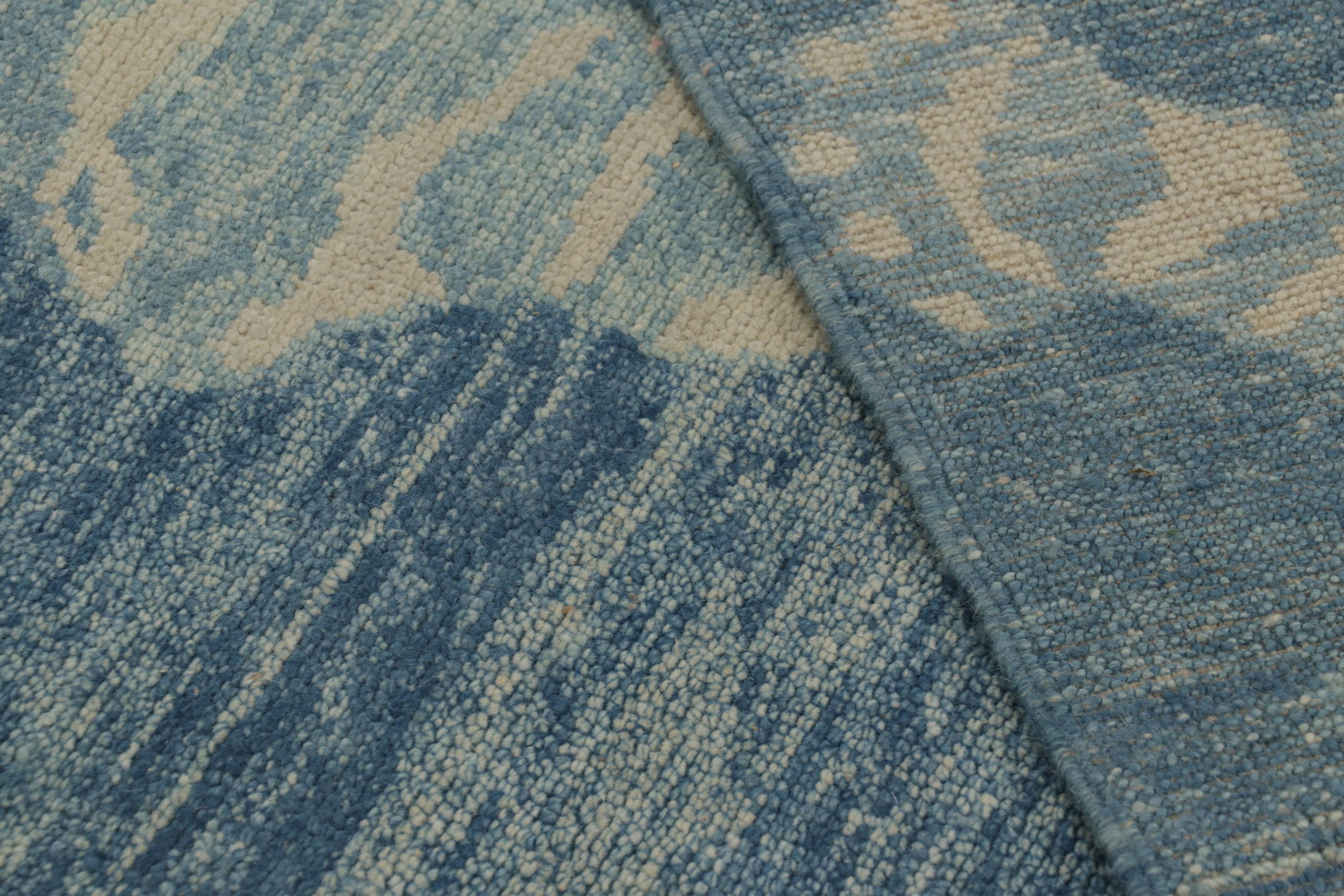 Wool Rug & Kilim’s Tiger Skin Rug in Blue and Gray with Beige and Cream Pictorial For Sale