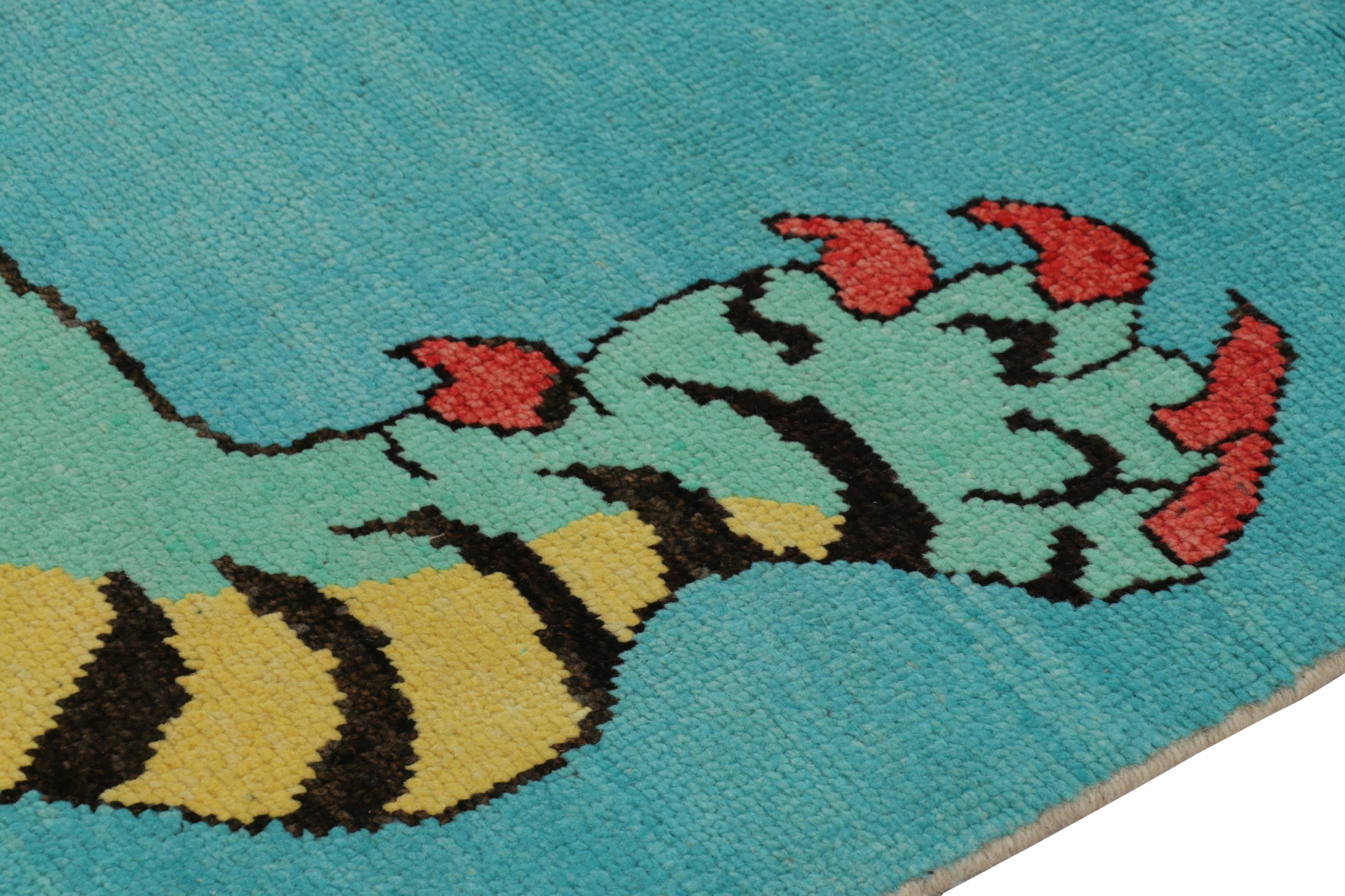 Contemporary Rug & Kilim’s Tiger Skin Rug in Blue with Gold, Red and Black Pictorial For Sale