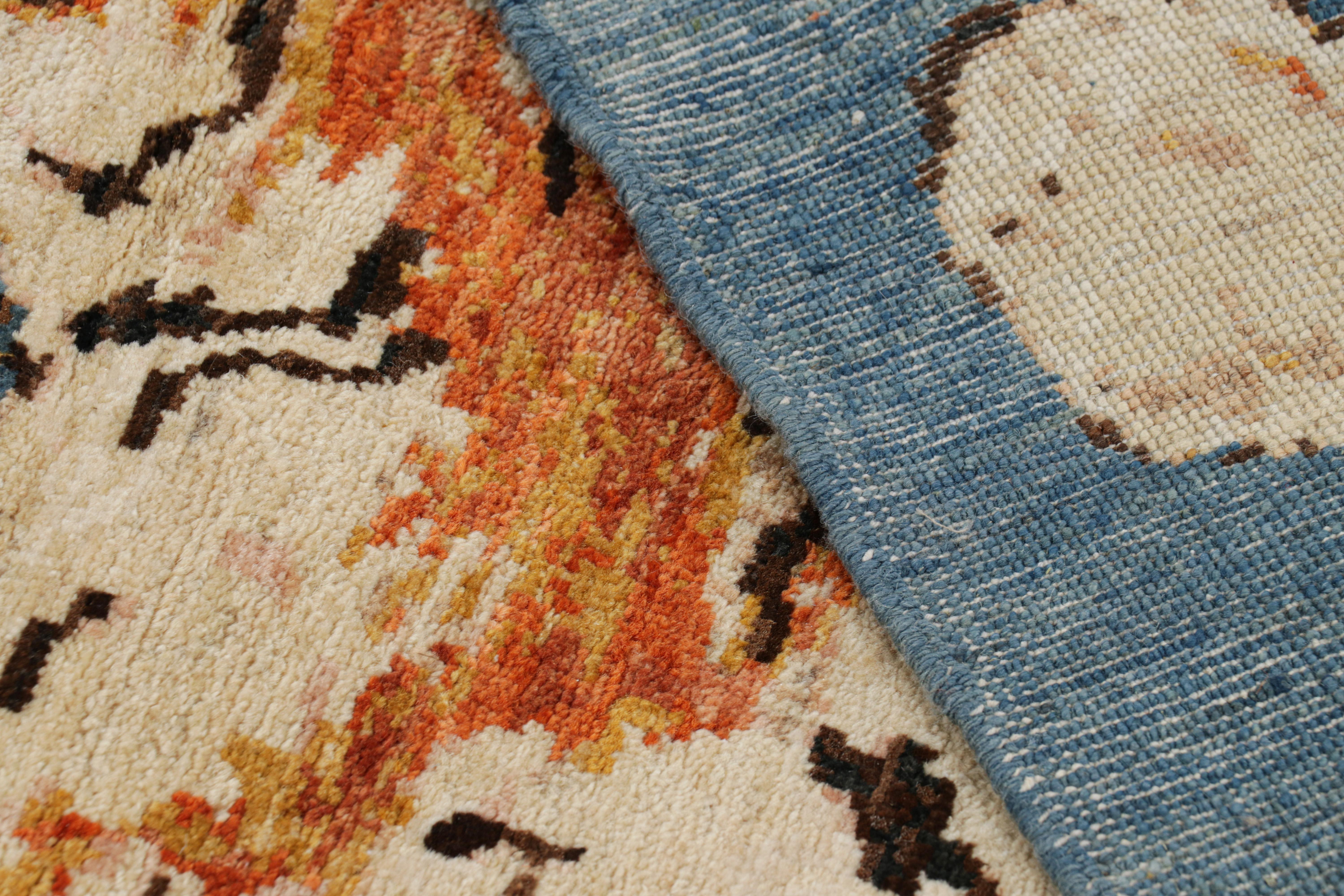 XXIe siècle et contemporain Rug & Kilim's Tiger Skin Rug in Blue with Orange and Beige-Brown Pictorial (tapis en peau de tigre bleu avec orange et beige-brun) en vente