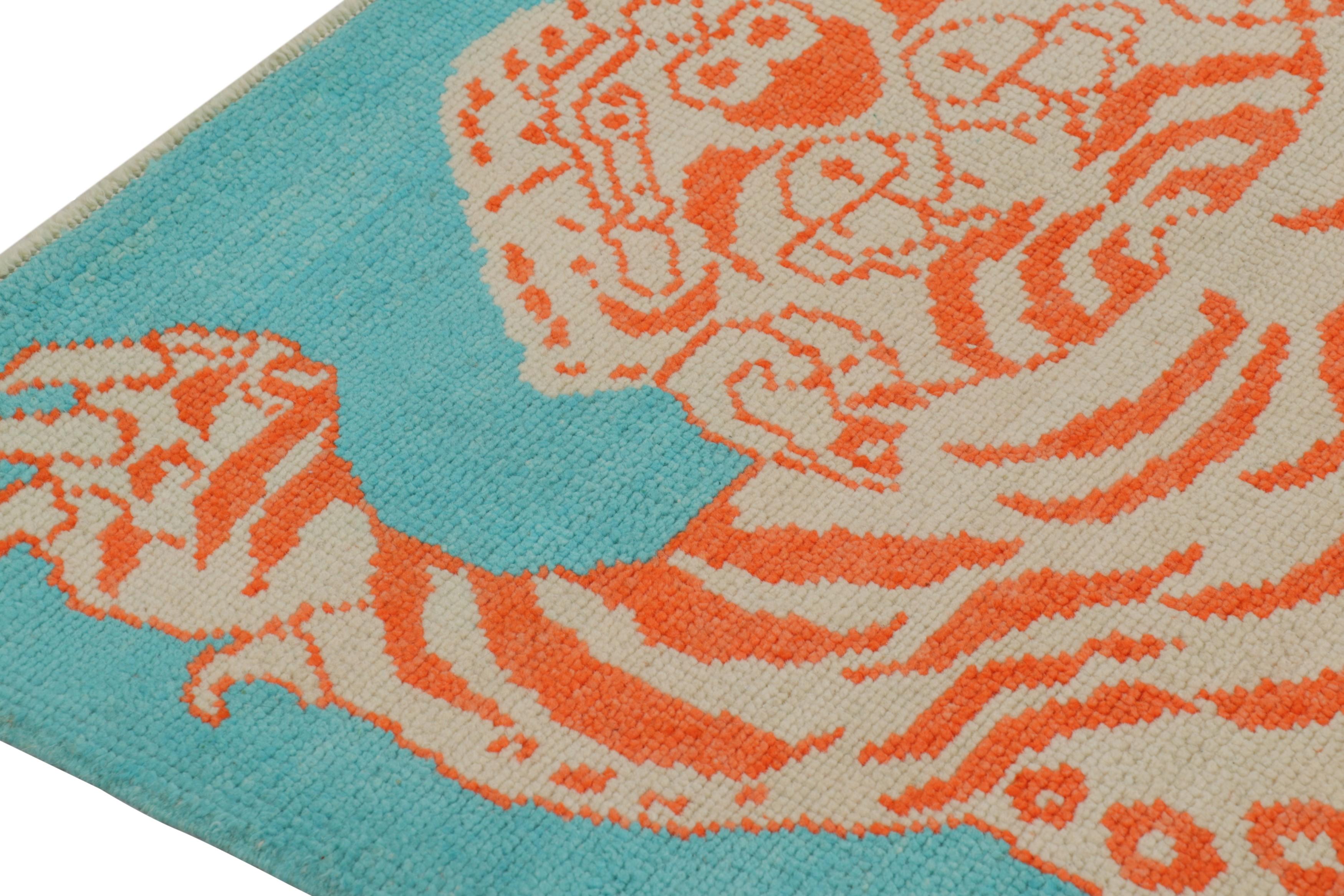 Turkish Rug & Kilim’s Tiger Skin Rug in Blue with Rust and Gray Pictorial For Sale