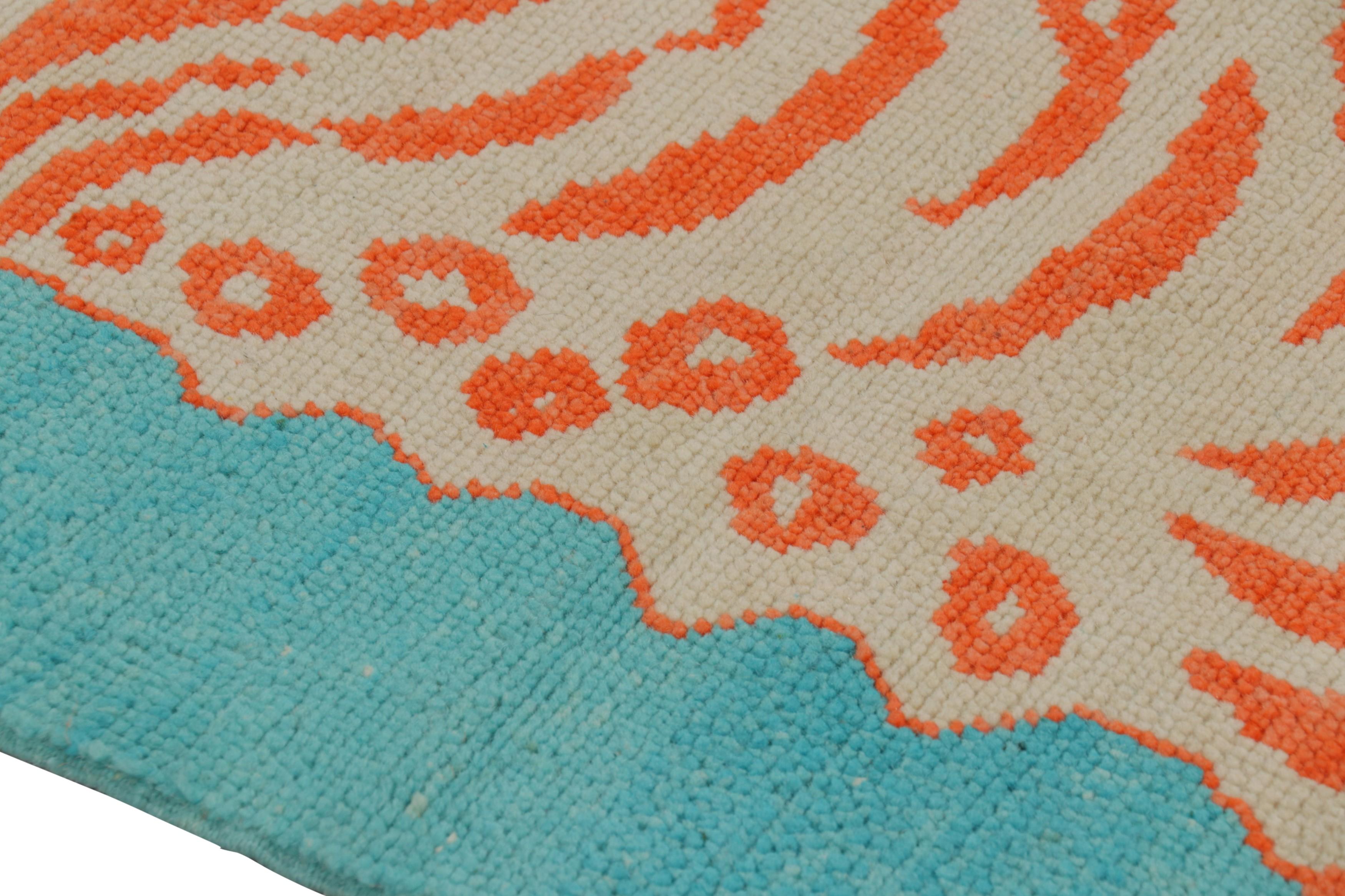 Contemporary Rug & Kilim’s Tiger Skin Rug in Blue with Rust and Gray Pictorial For Sale