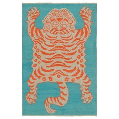 Rug & Kilim’s Tiger Skin Rug in Blue with Rust and Gray Pictorial