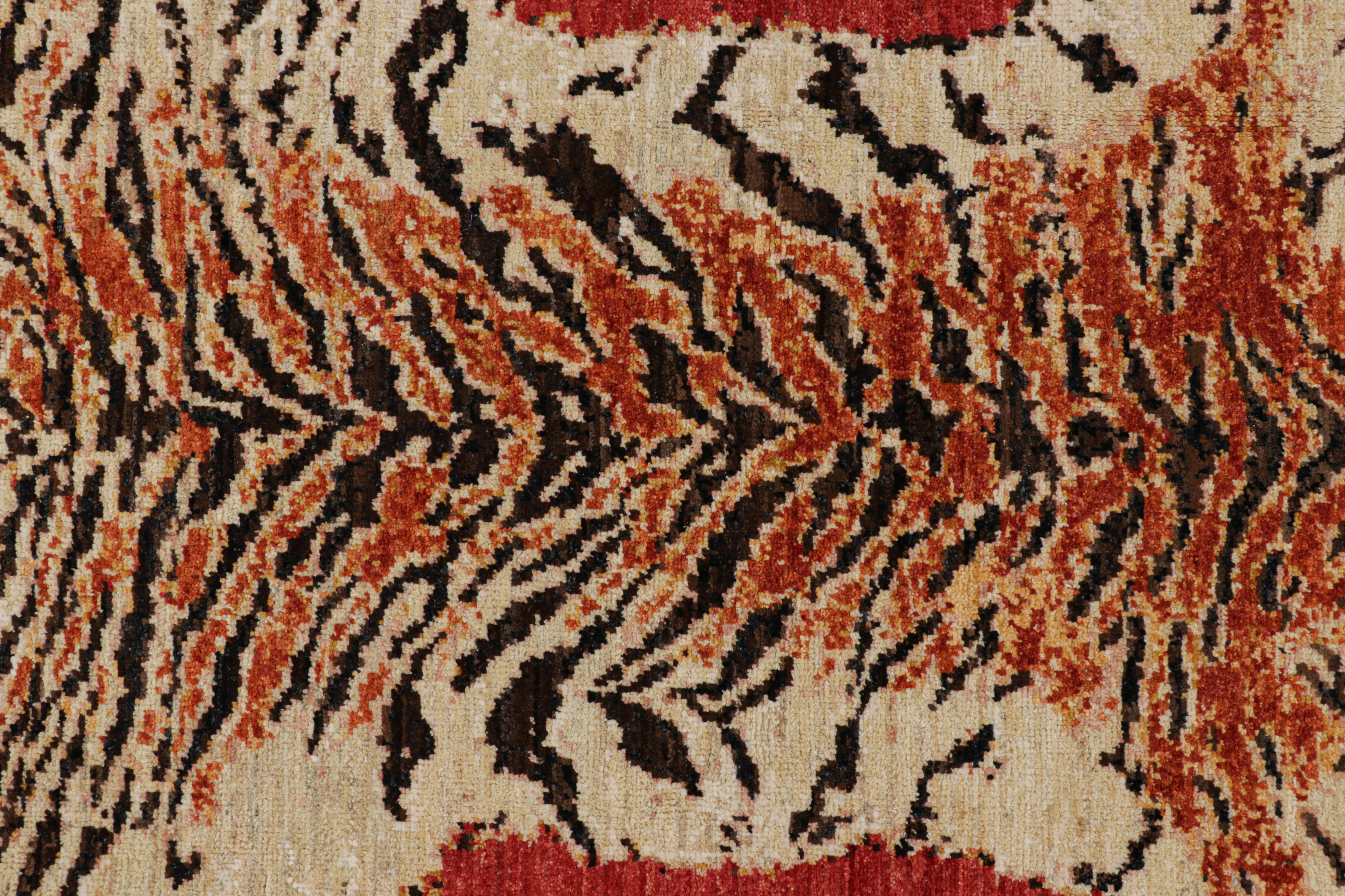Moderne Rug & Kilim's Tiger Skin Rug in Red with Orange and Beige-Brown Pictorial (en anglais) en vente
