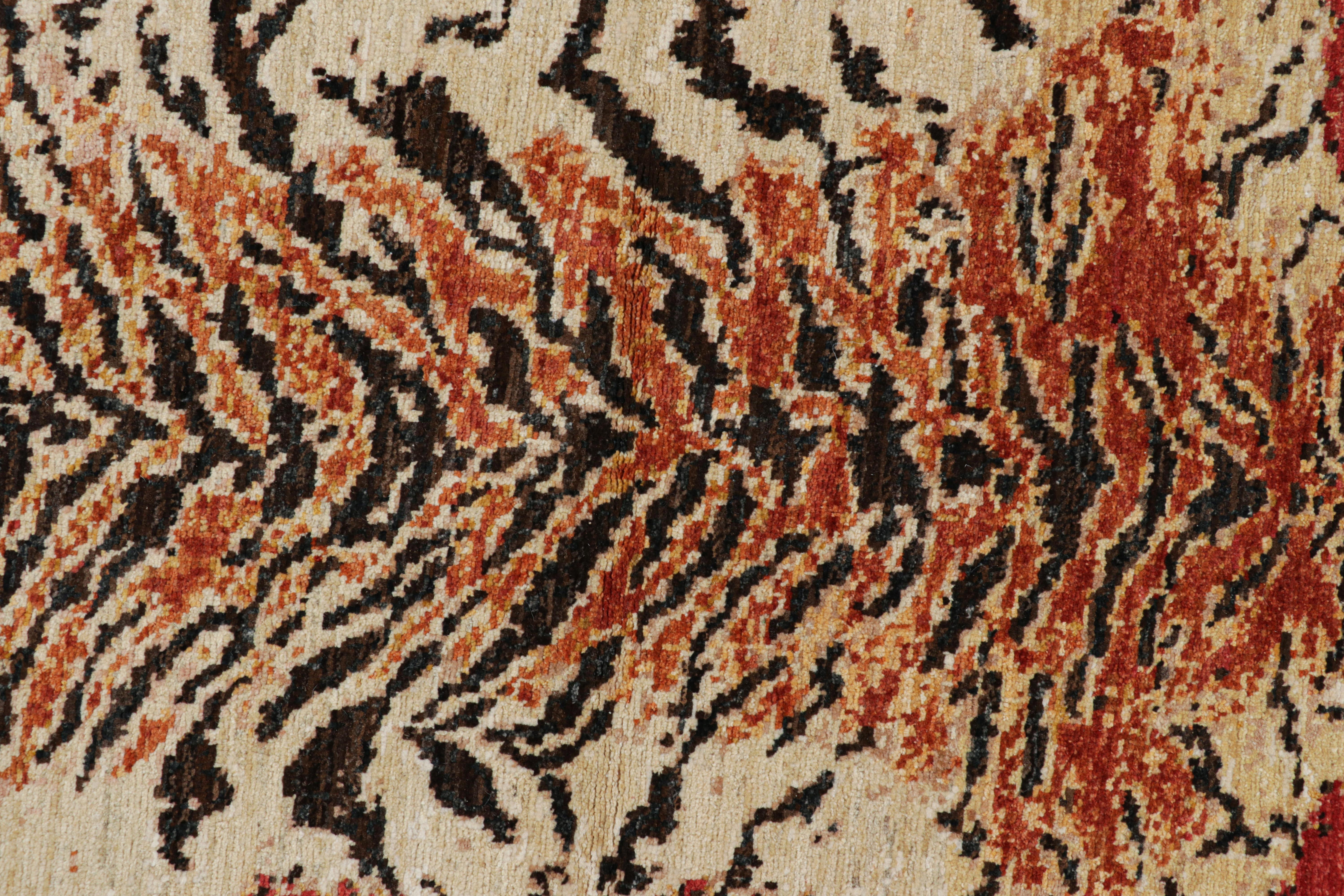 Modern Rug & Kilim’s Tiger Skin Rug in Red with Orange and Beige-Brown Pictorial For Sale