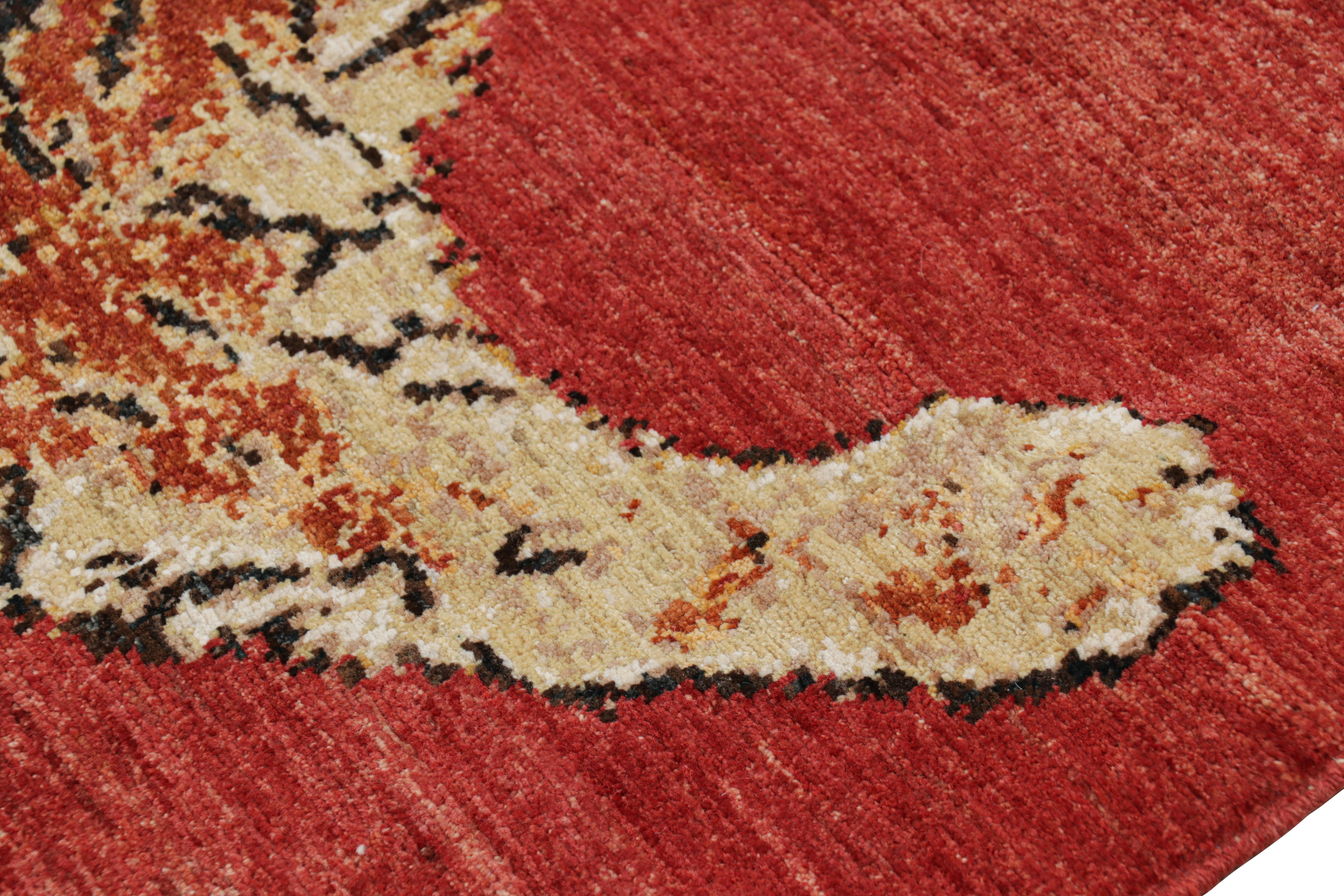 Rug & Kilim’s Tiger Skin Rug in Red with Orange and Beige-Brown Pictorial In New Condition For Sale In Long Island City, NY