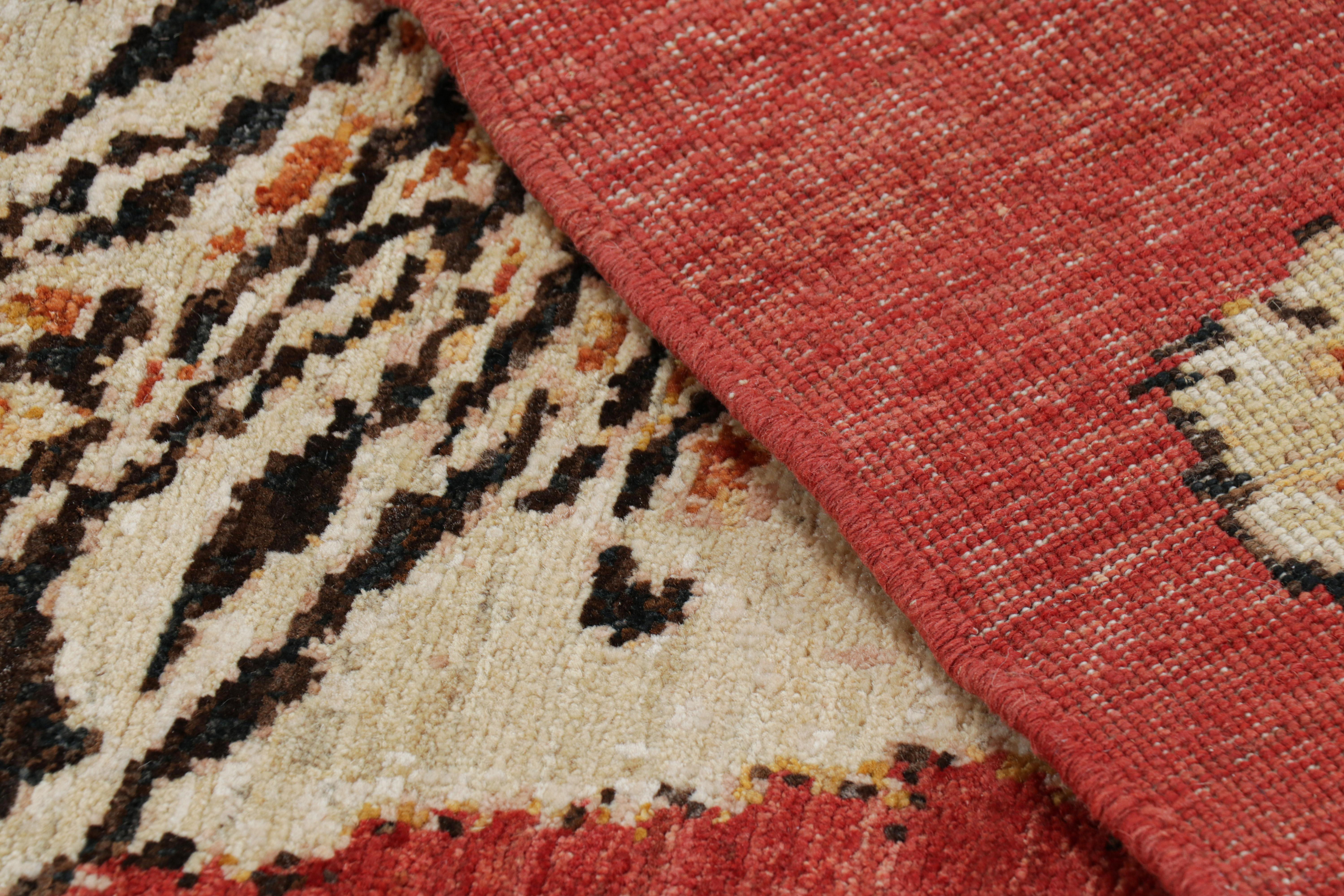 Contemporary Rug & Kilim’s Tiger Skin Rug in Red with Orange and Beige-Brown Pictorial For Sale