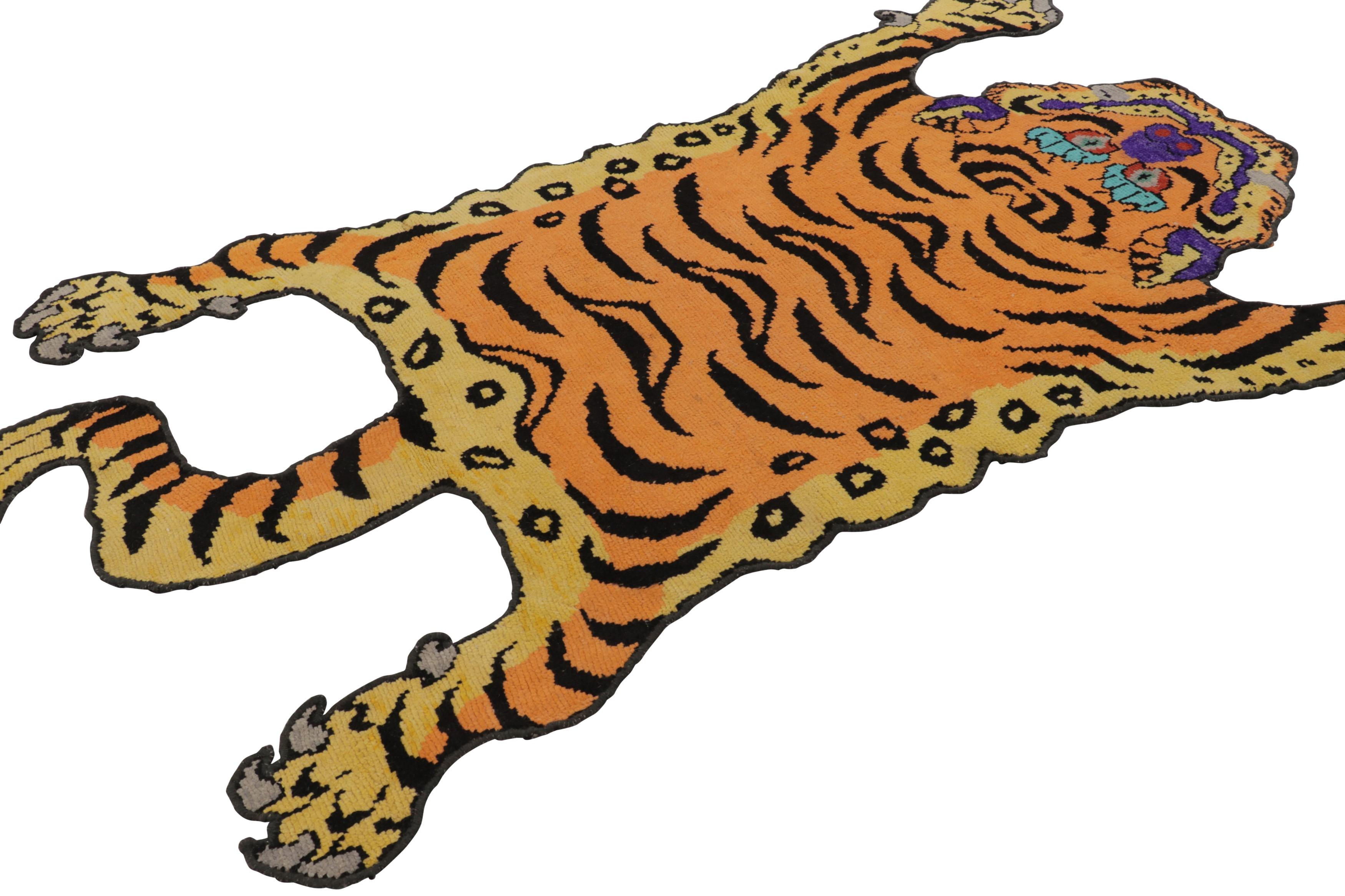 Hand-Knotted Rug & Kilim’s Tiger Skin Rug in Rust with Black and Gold Pictorial For Sale
