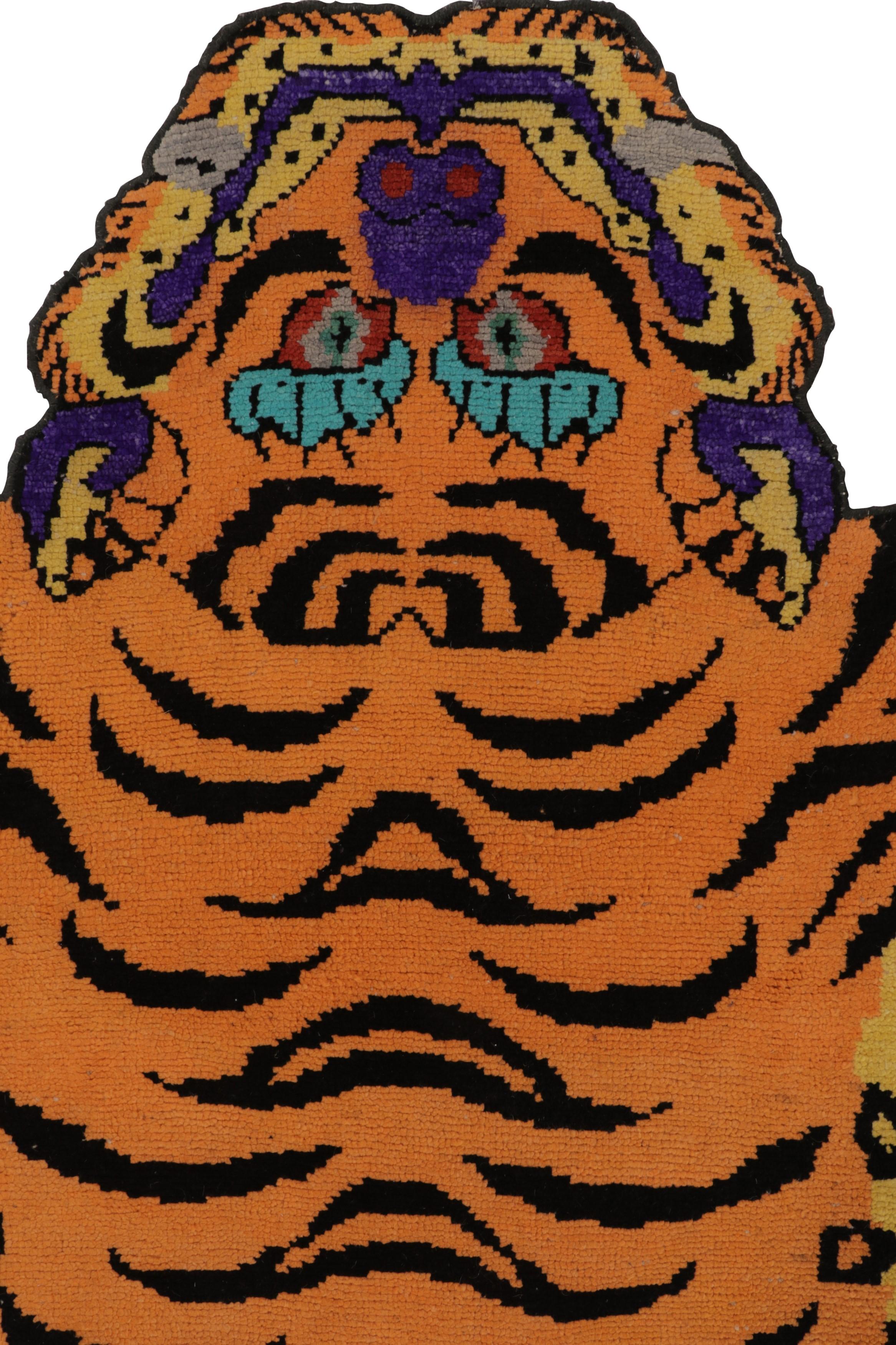 Rug & Kilim’s Tiger Skin Rug in Rust with Black and Gold Pictorial In New Condition For Sale In Long Island City, NY