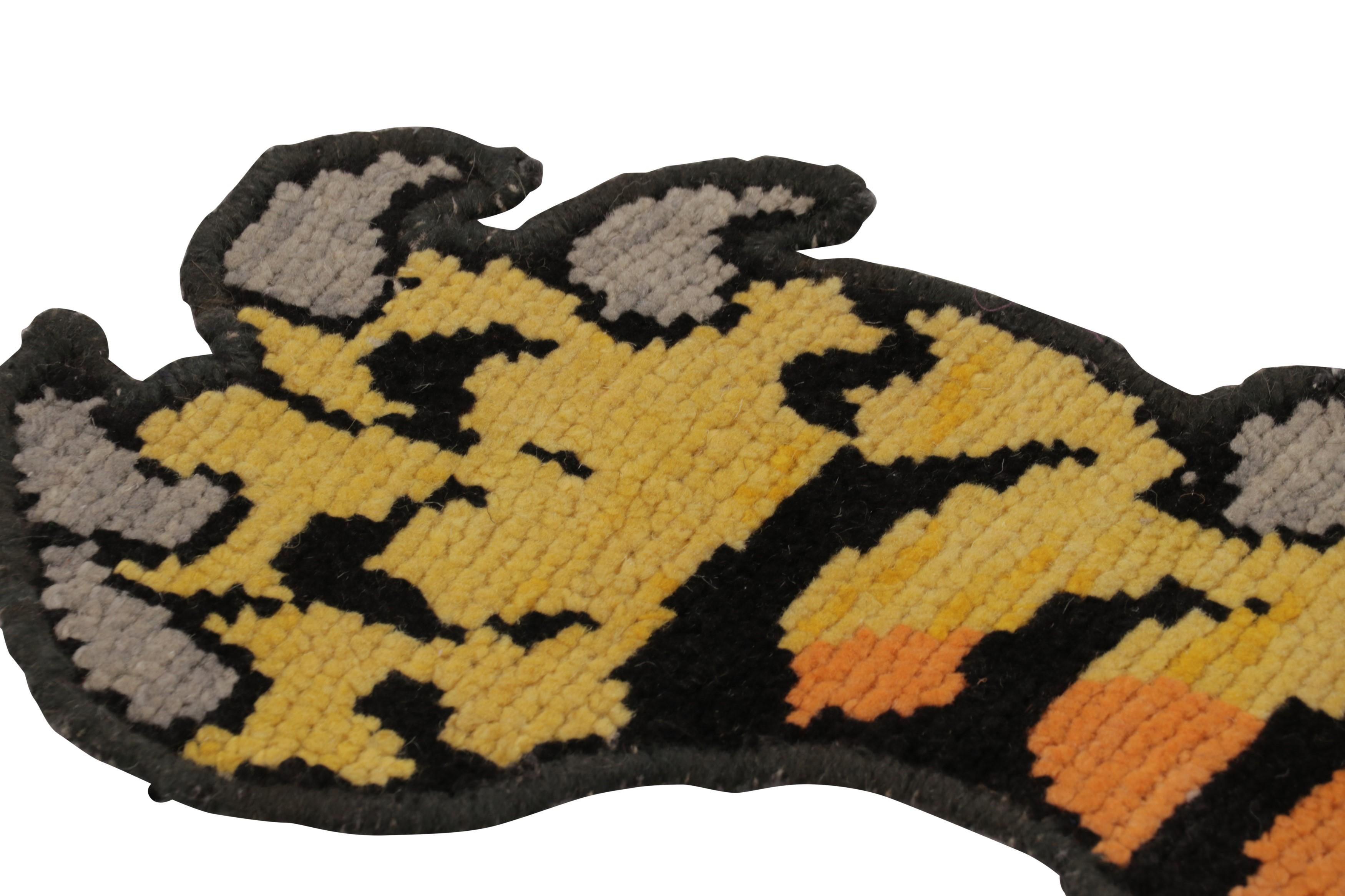 Contemporary Rug & Kilim’s Tiger Skin Rug in Rust with Black and Gold Pictorial For Sale