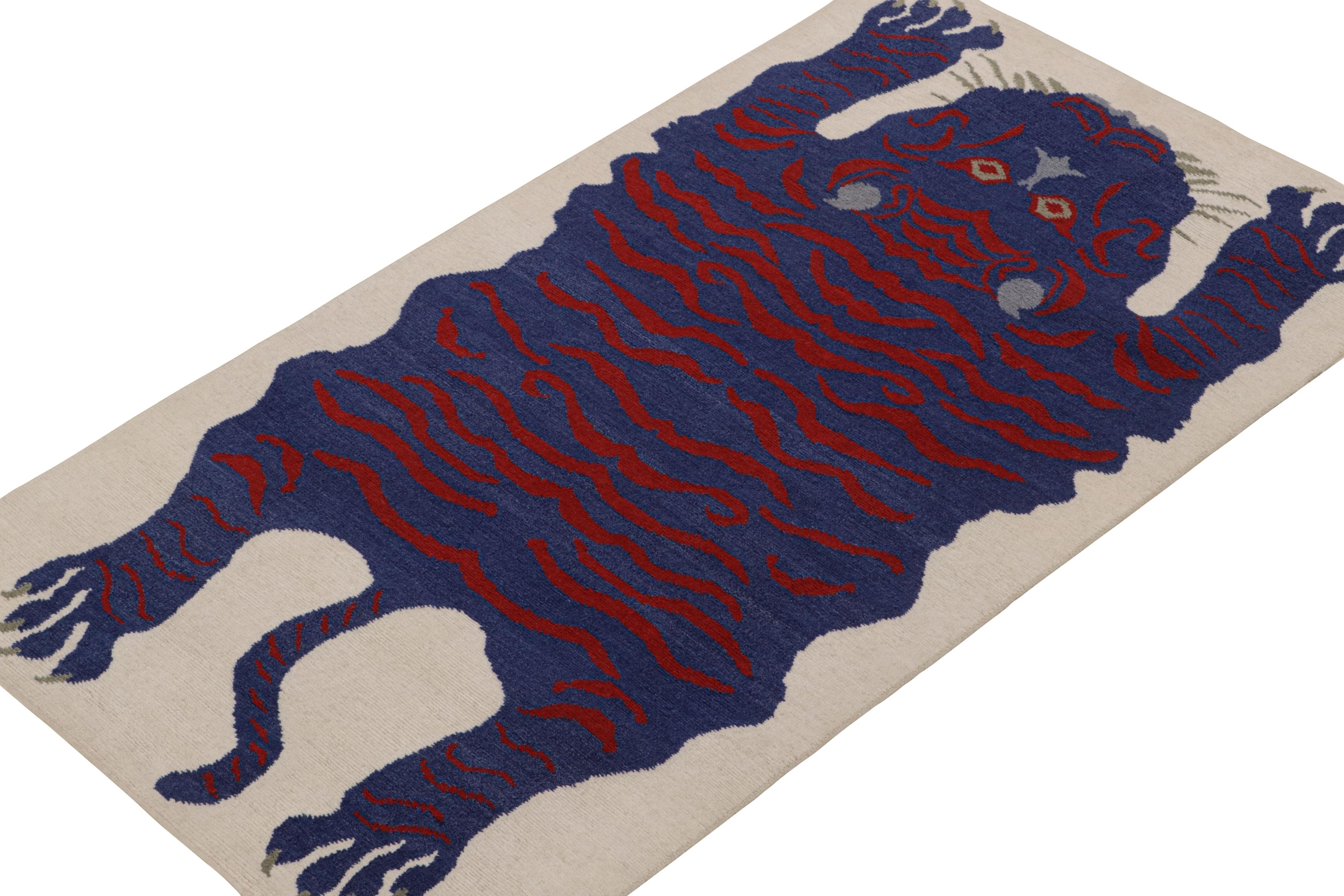 Dieses Teppichmuster ist eine kühne Neuheit in der Tigers Collection'S von Rug & Kilim. Unsere Kollektion umspannt mehrere Kulturen und greift ikonische Bildstile der Volkskunst und handgefertigte antike Orientteppiche gleichermaßen auf. 

Weiter