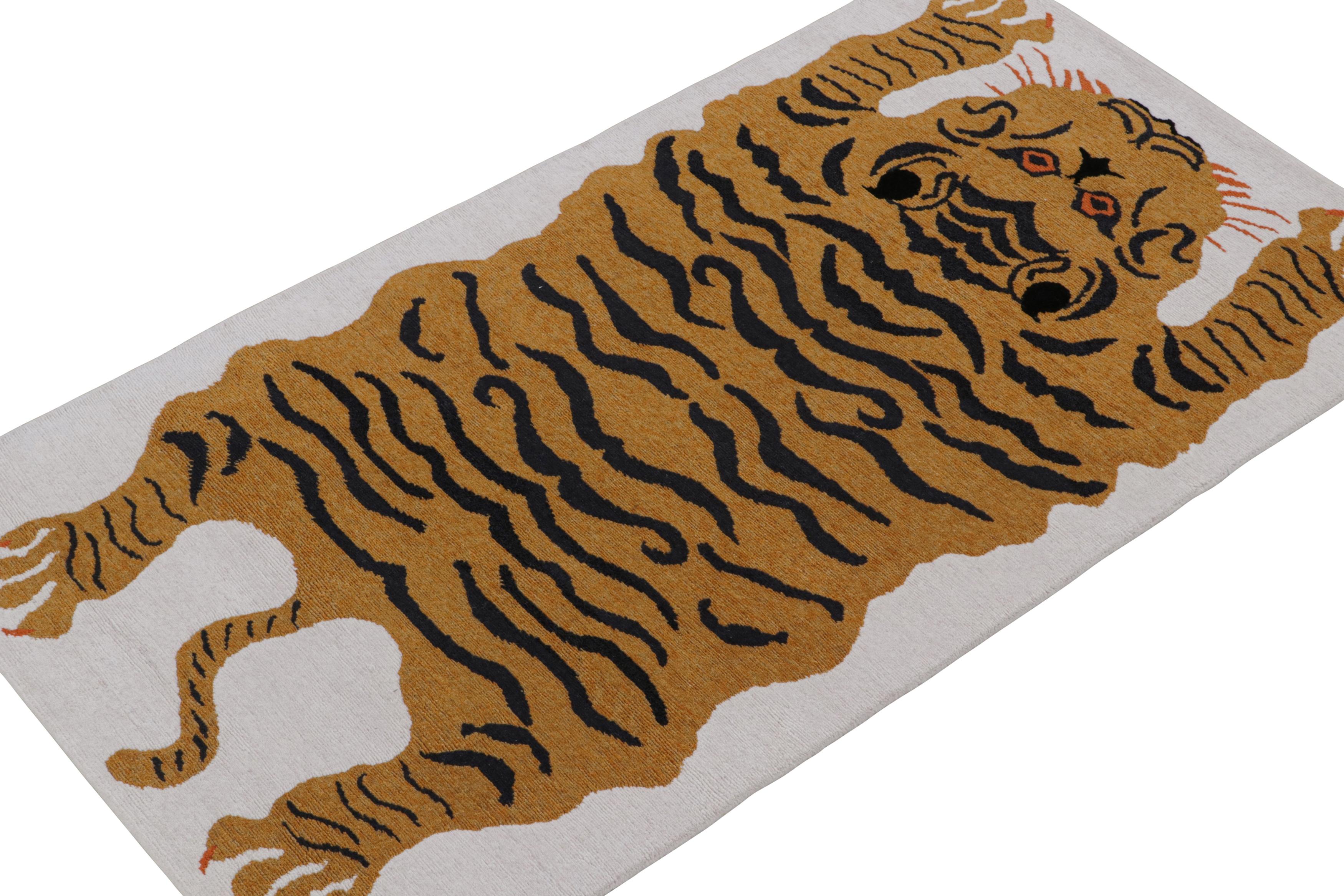 This rug design is a bold new addition to Rug & Kilim’s Tigers Collection. Our collection spans several cultures and recaptures iconic pictorial styles in folk art and handmade antique Oriental rugs alike. 

Further on the Design:

These photos