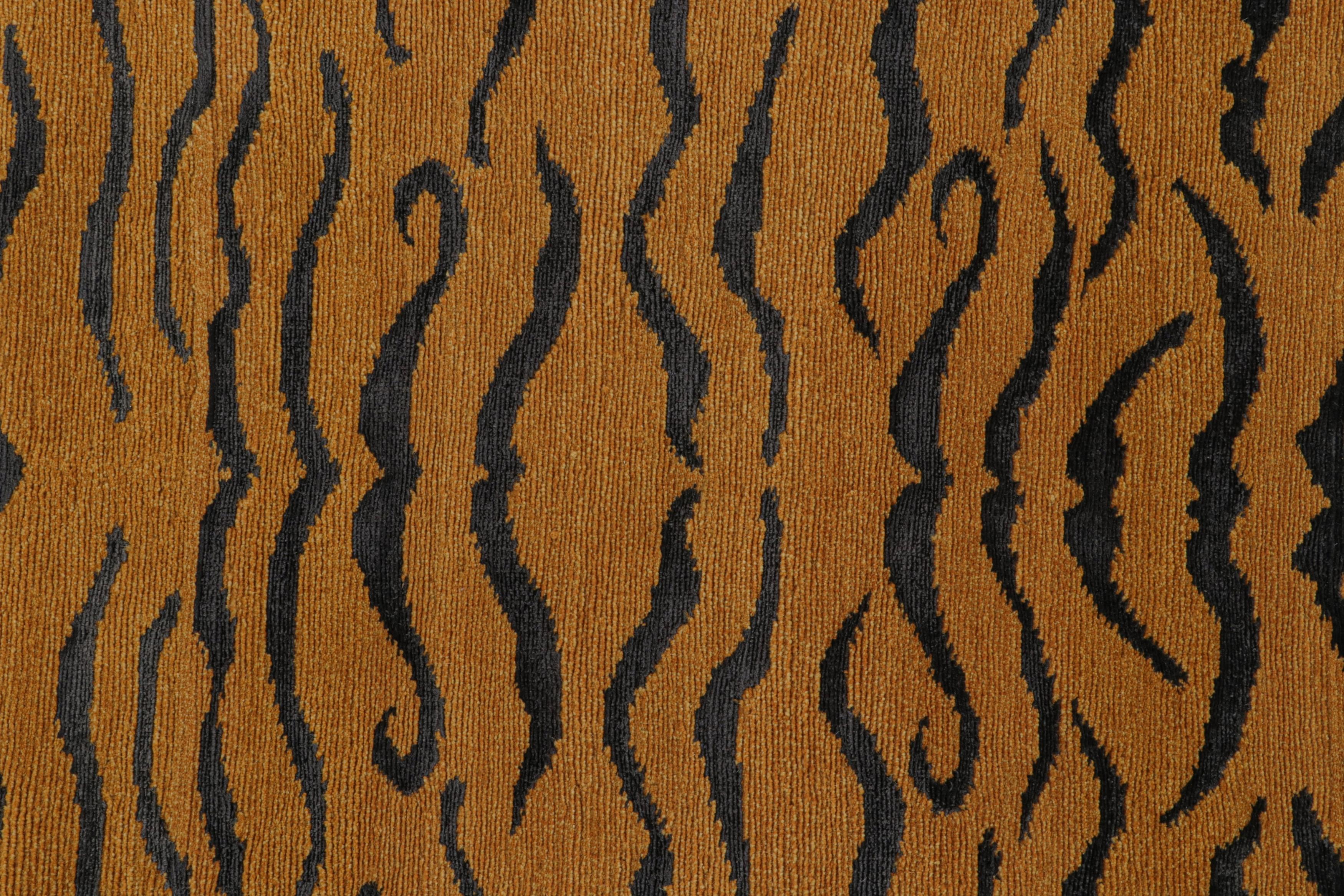 Contemporary Rug & Kilim’s Tiger-Skin Rug in White with Gold & Black Pictorial