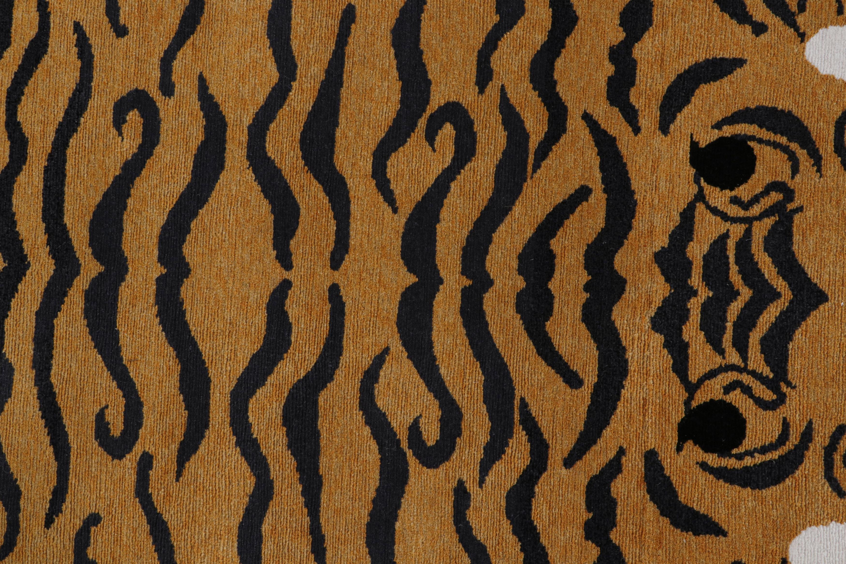 Contemporary Rug & Kilim’s Tiger-Skin Rug in White with Gold & Black Pictorial For Sale