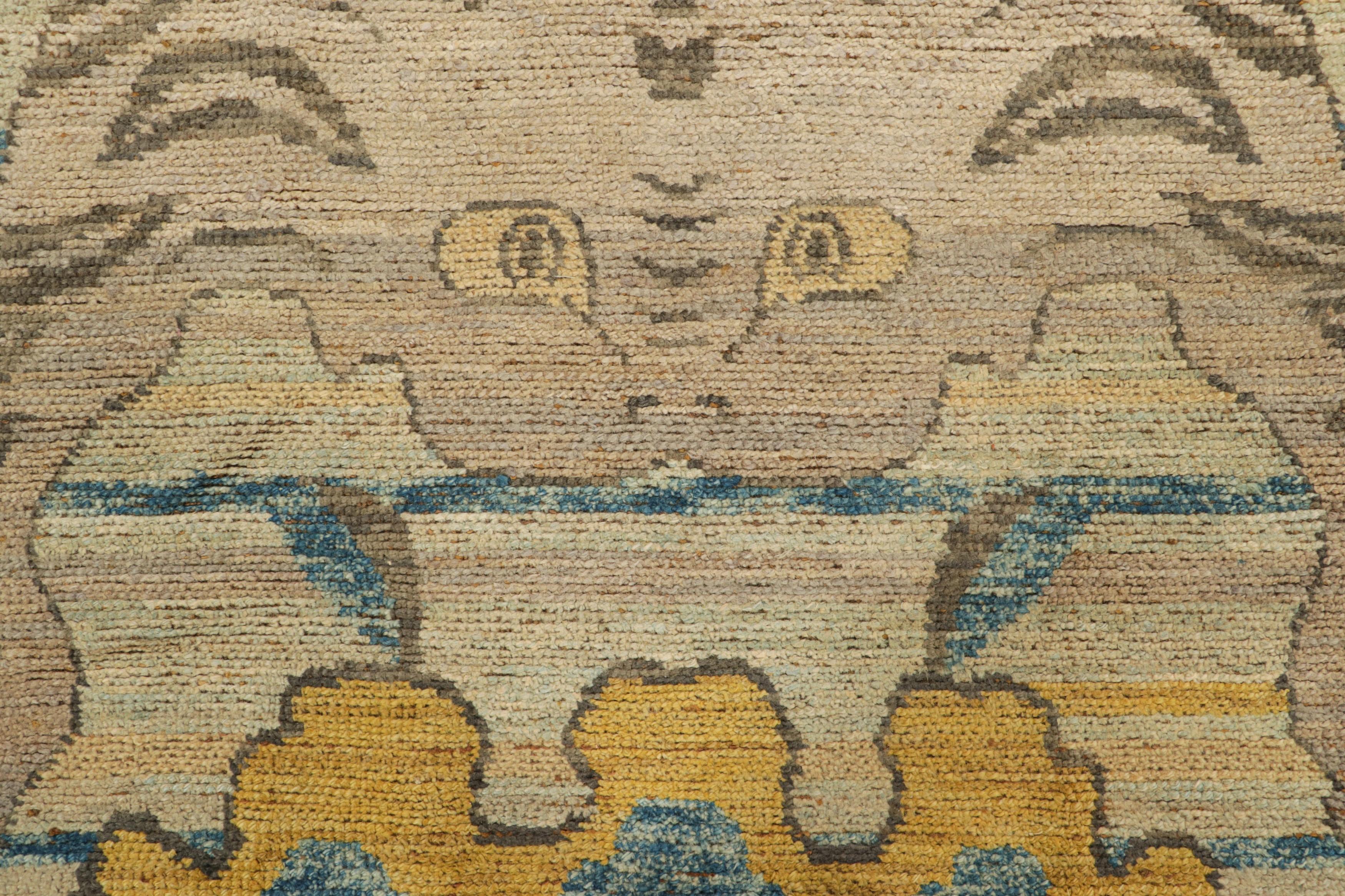 Alfombra de piel de tigre de Rug & Kilim con dibujo dorado, azul y beige-marrón Indio en venta