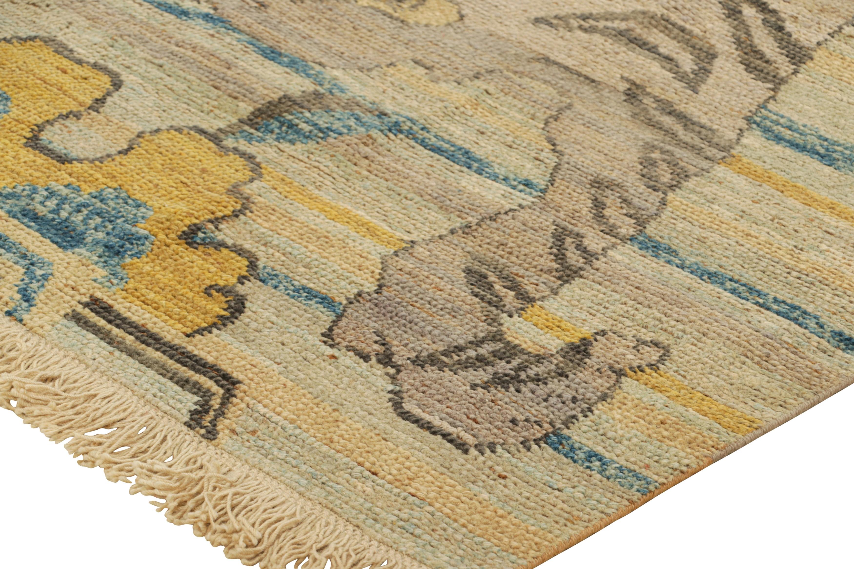 Alfombra de piel de tigre de Rug & Kilim con dibujo dorado, azul y beige-marrón Siglo XXI y contemporáneo en venta