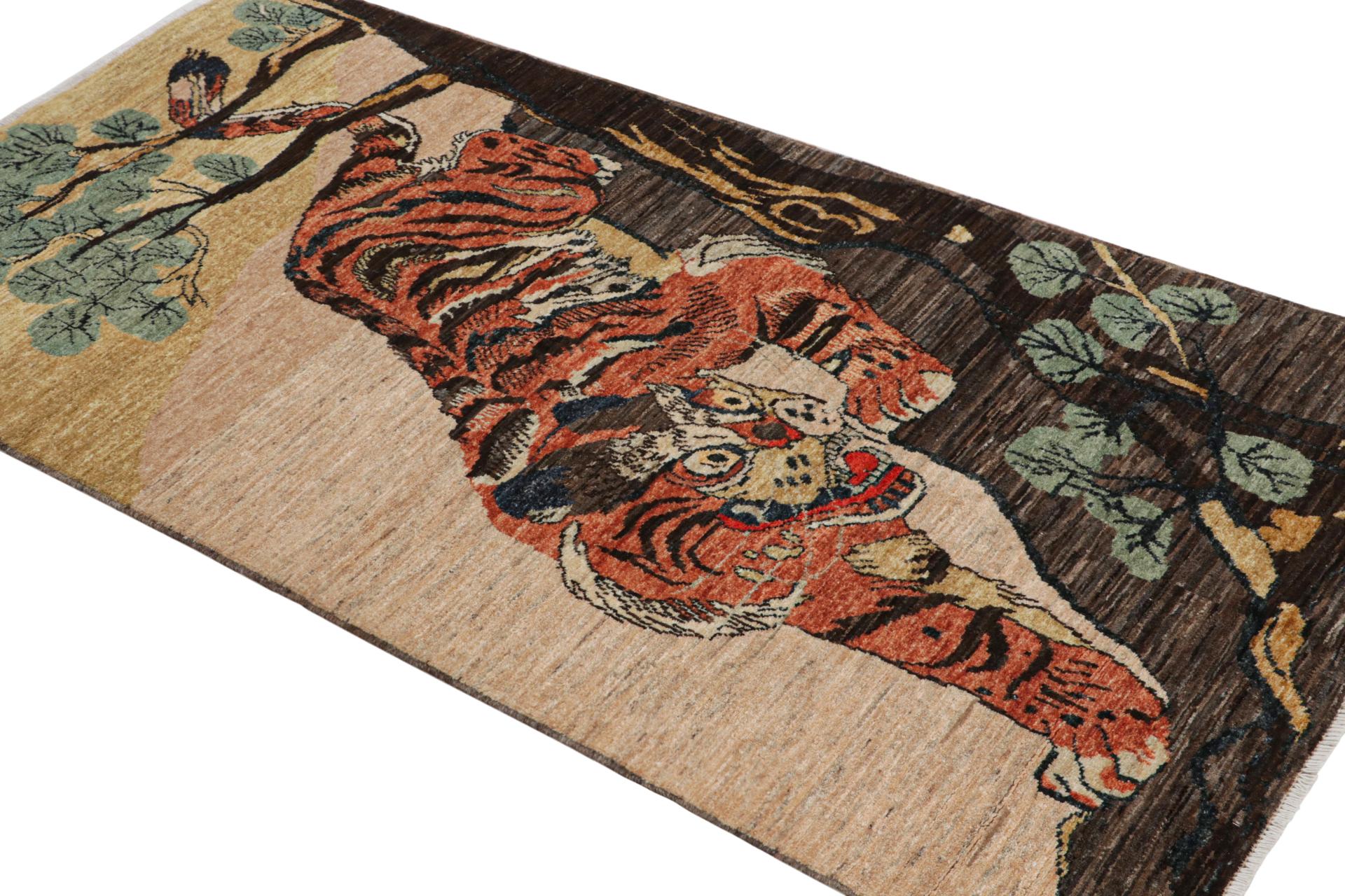 This contemporary 3x6 pictorial runner is a bold new addition to Rug & Kilim’s Tigers Collection. Our collection spans several cultures and recaptures iconic pictorial styles in folk art and handmade Oriental rugs alike. 

On the Design:

Inspired