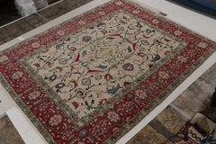 Rug & Kilim’s Traditional Agra style rug in Beige, Red and Teal Floral Pattern